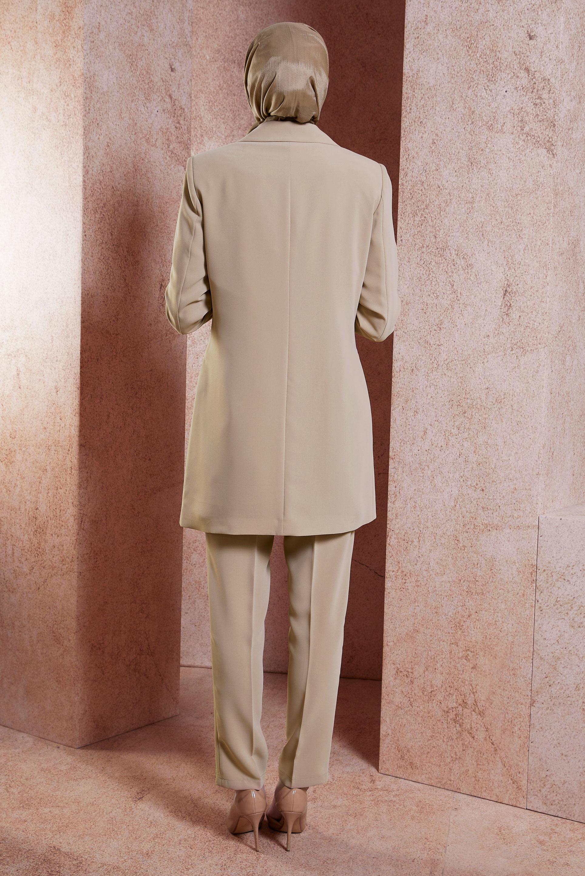 Tesettür giyim VİZON TAŞ DETAYLI PANTOLONLU TAKIM 30449