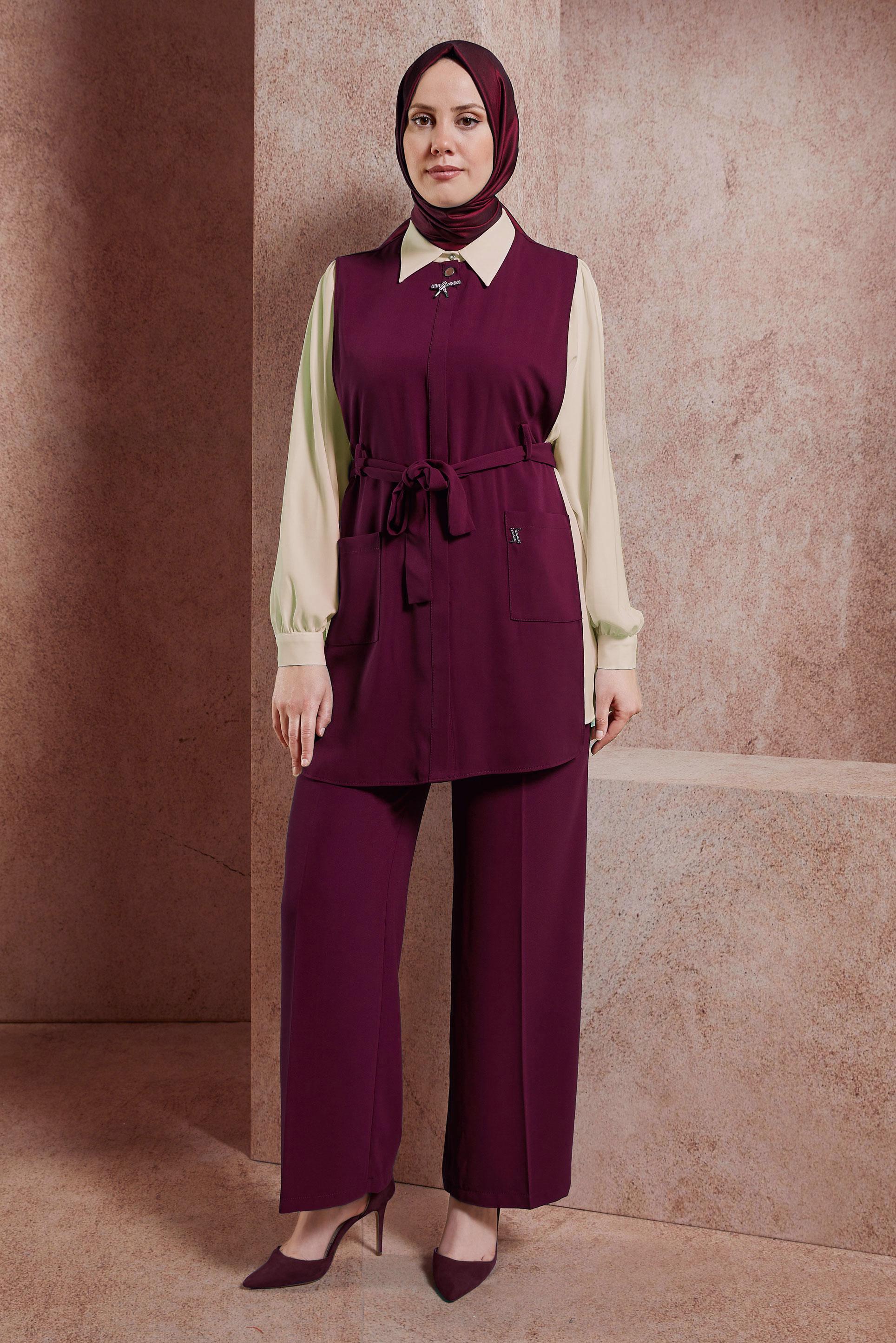 Vêtements hijab BEIGE ENSEMBLE PANTALON TROIS PIÈCES 44171