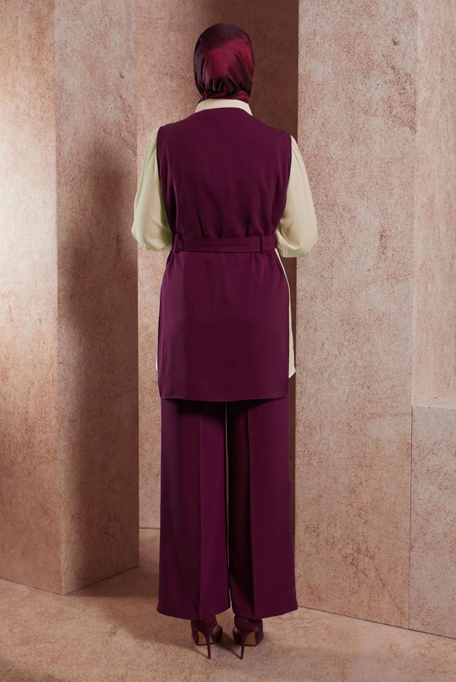 Vêtements hijab BEIGE ENSEMBLE PANTALON TROIS PIÈCES 44171 - ALVİNA
