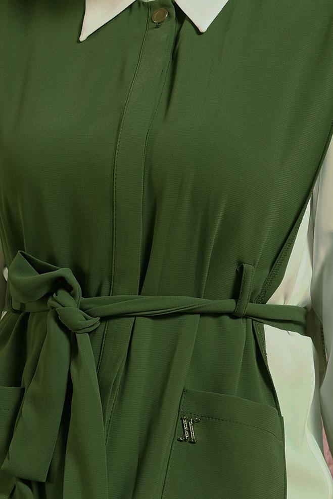 Hijab clothing KHAKI BELTED THREE-PIECES PANTSUIT 44171 - ALVİNA