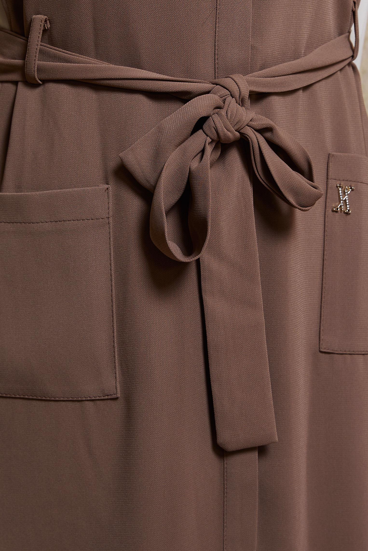 Tesettür giyim VİZON KUŞAKLI ÜÇLÜ PANTOLONLU TAKIM 44171