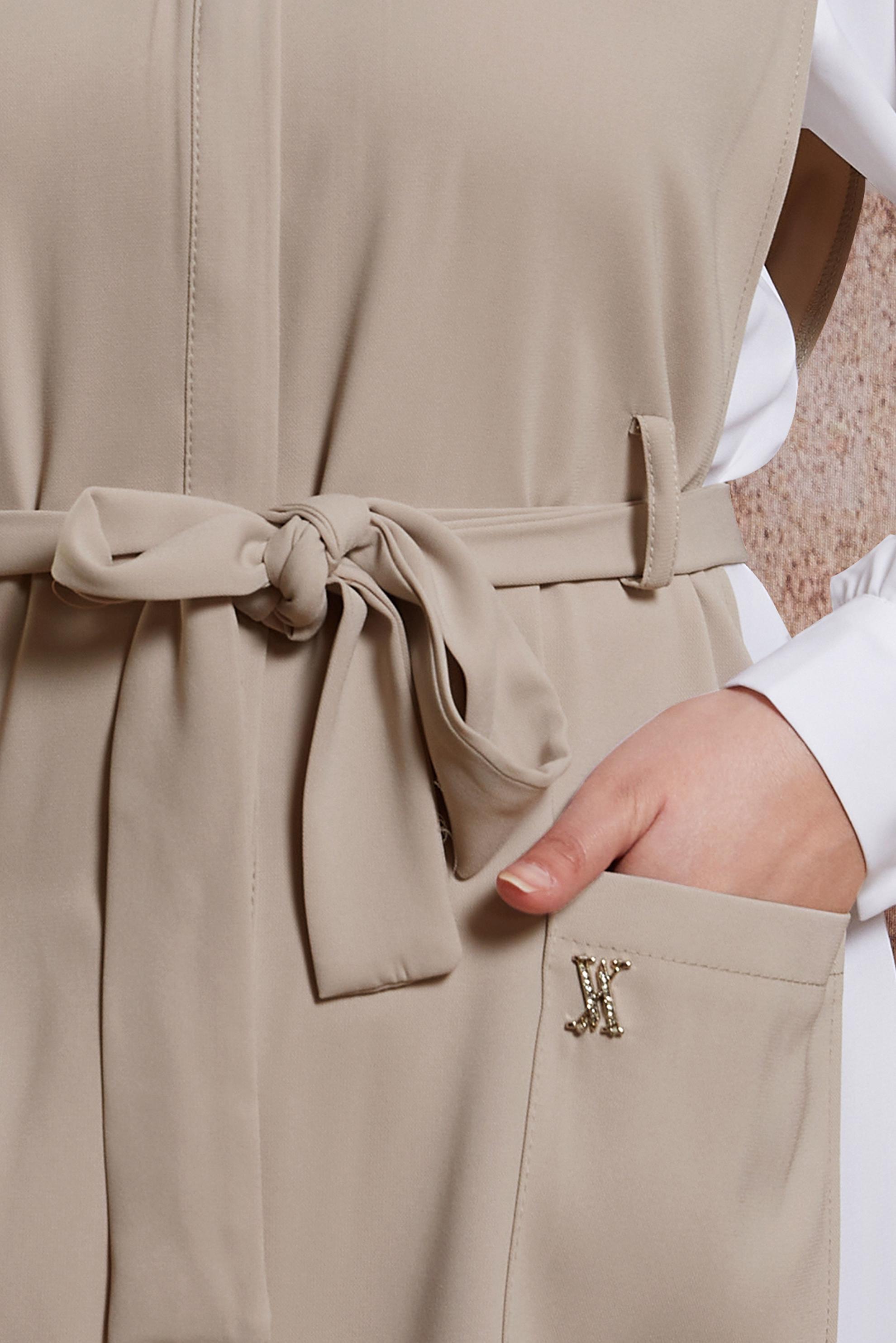 Tesettür giyim BEJ KUŞAKLI ÜÇLÜ PANTOLONLU TAKIM 44171