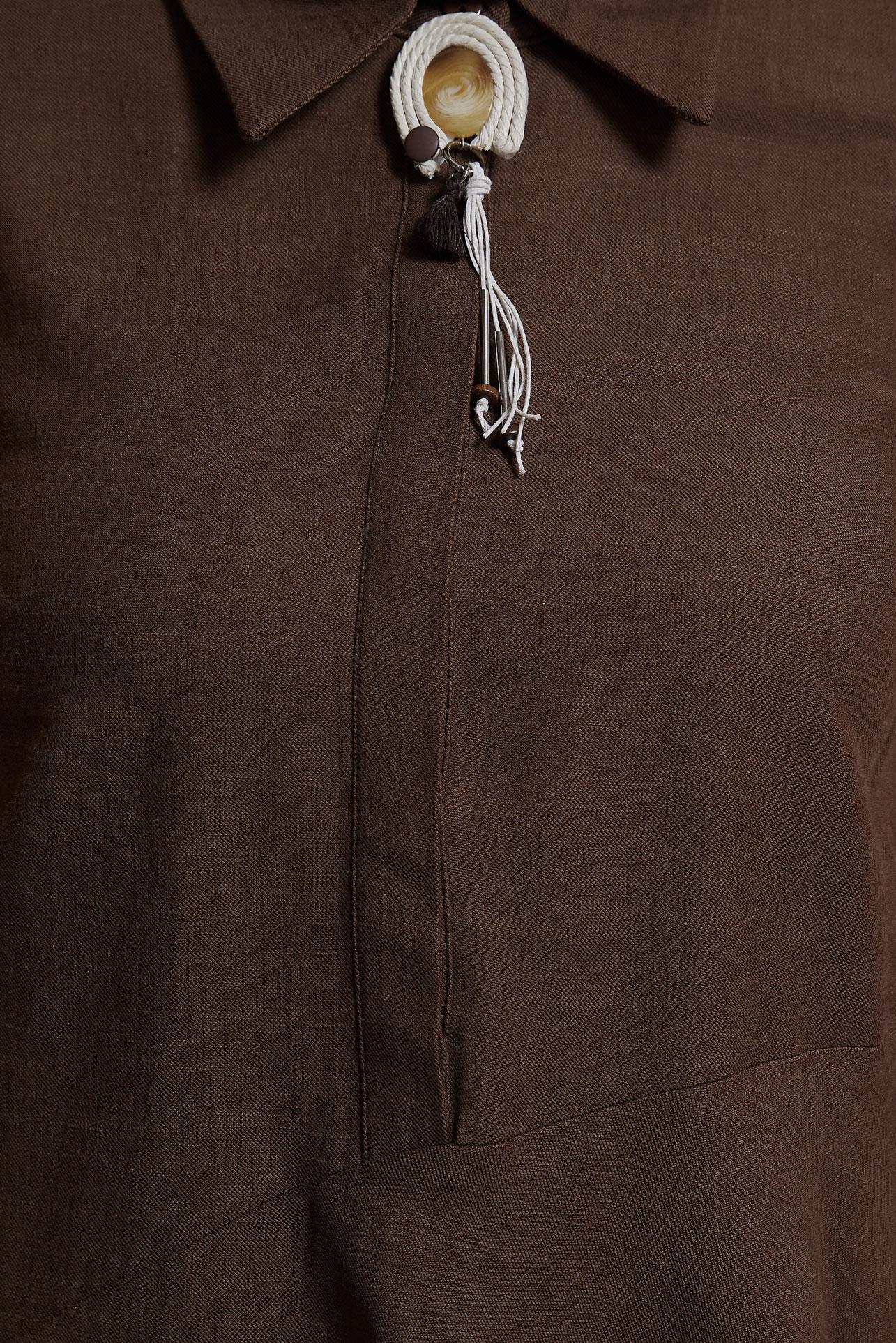 Tesettür giyim KAHVE ASİMETRİK KESİM PANTOLONLU TAKIM 44411