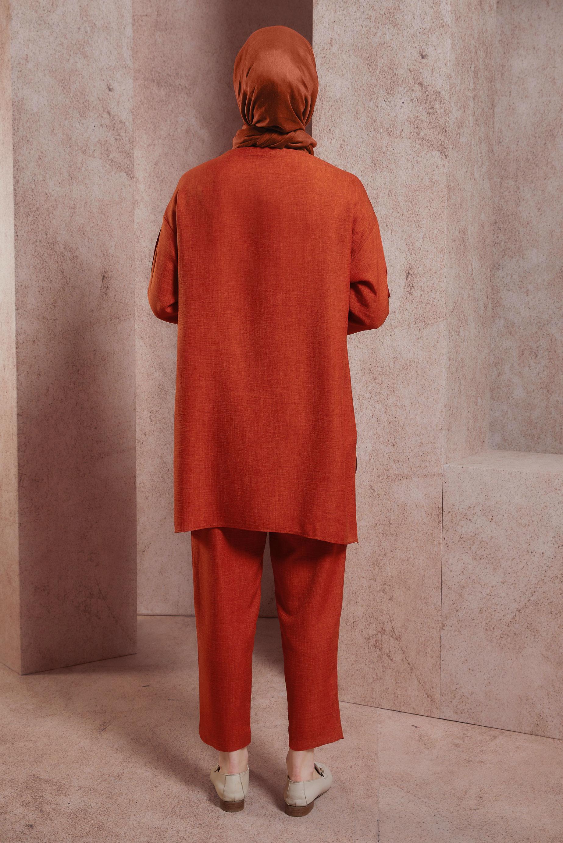 Tesettür giyim TURUNCU GÖMLEK YAKA PANTOLONLU TAKIM 44412