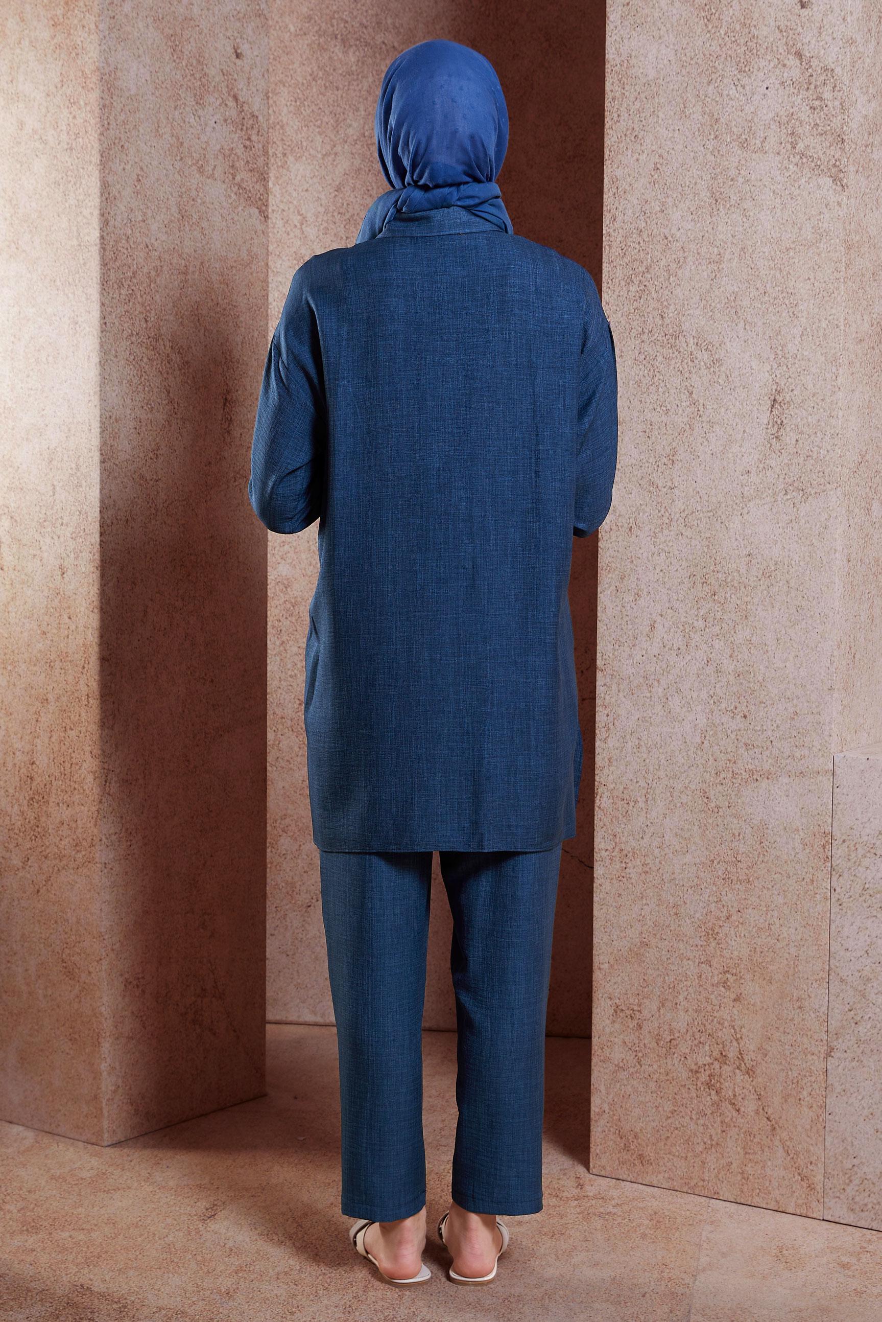 Tesettür giyim LACİVERT GÖMLEK YAKA PANTOLONLU TAKIM 44412