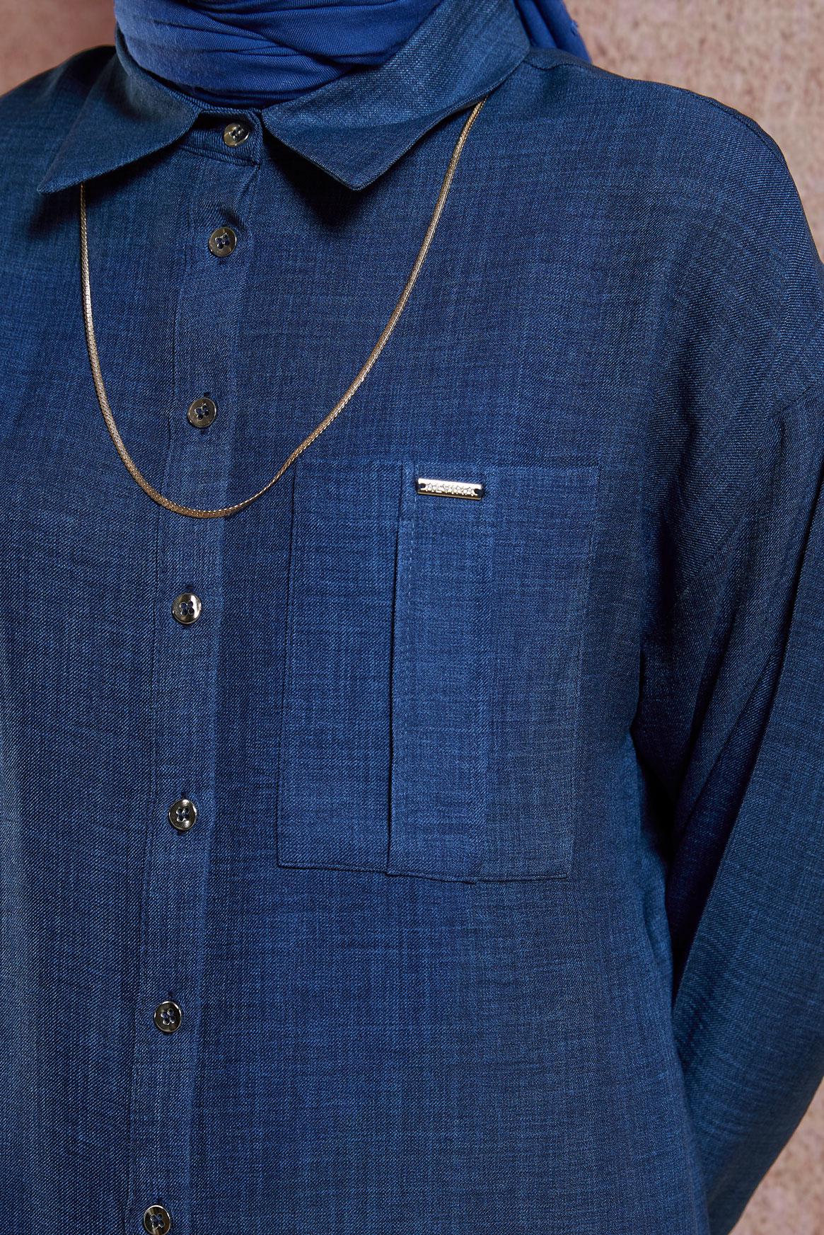 Tesettür giyim LACİVERT GÖMLEK YAKA PANTOLONLU TAKIM 44412