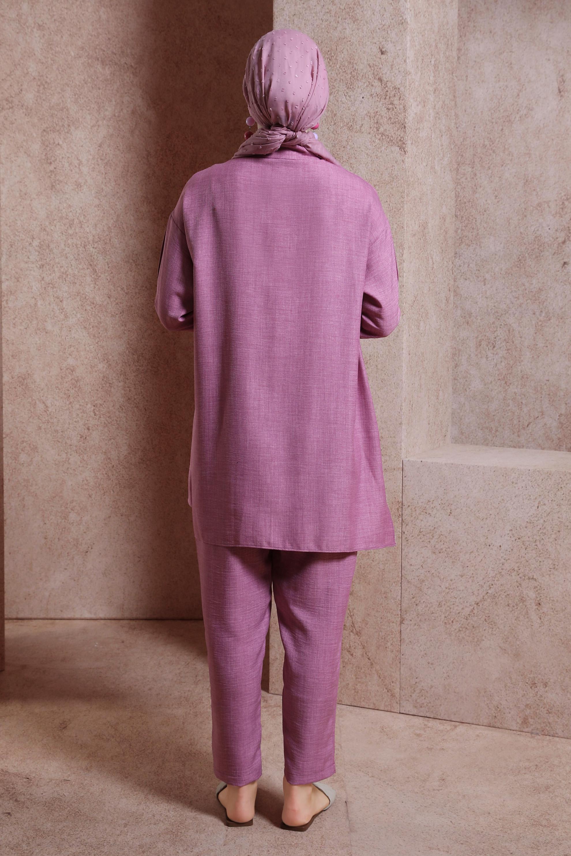 Tesettür giyim MÜRDÜM GÖMLEK YAKA PANTOLONLU TAKIM 44412