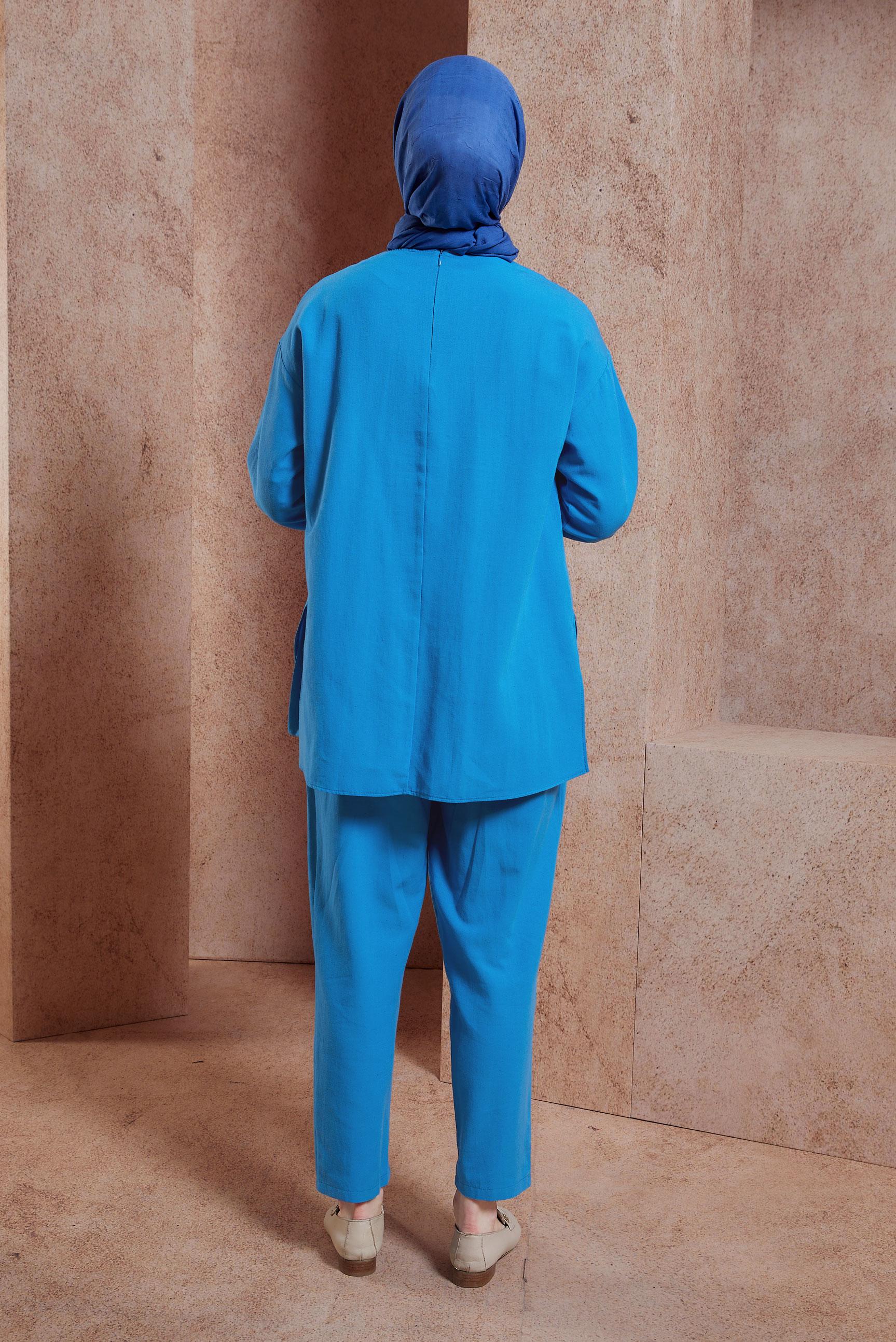 Tesettür giyim LACİVERT KETEN DOKULU PANTOLONLU TAKIM 44415