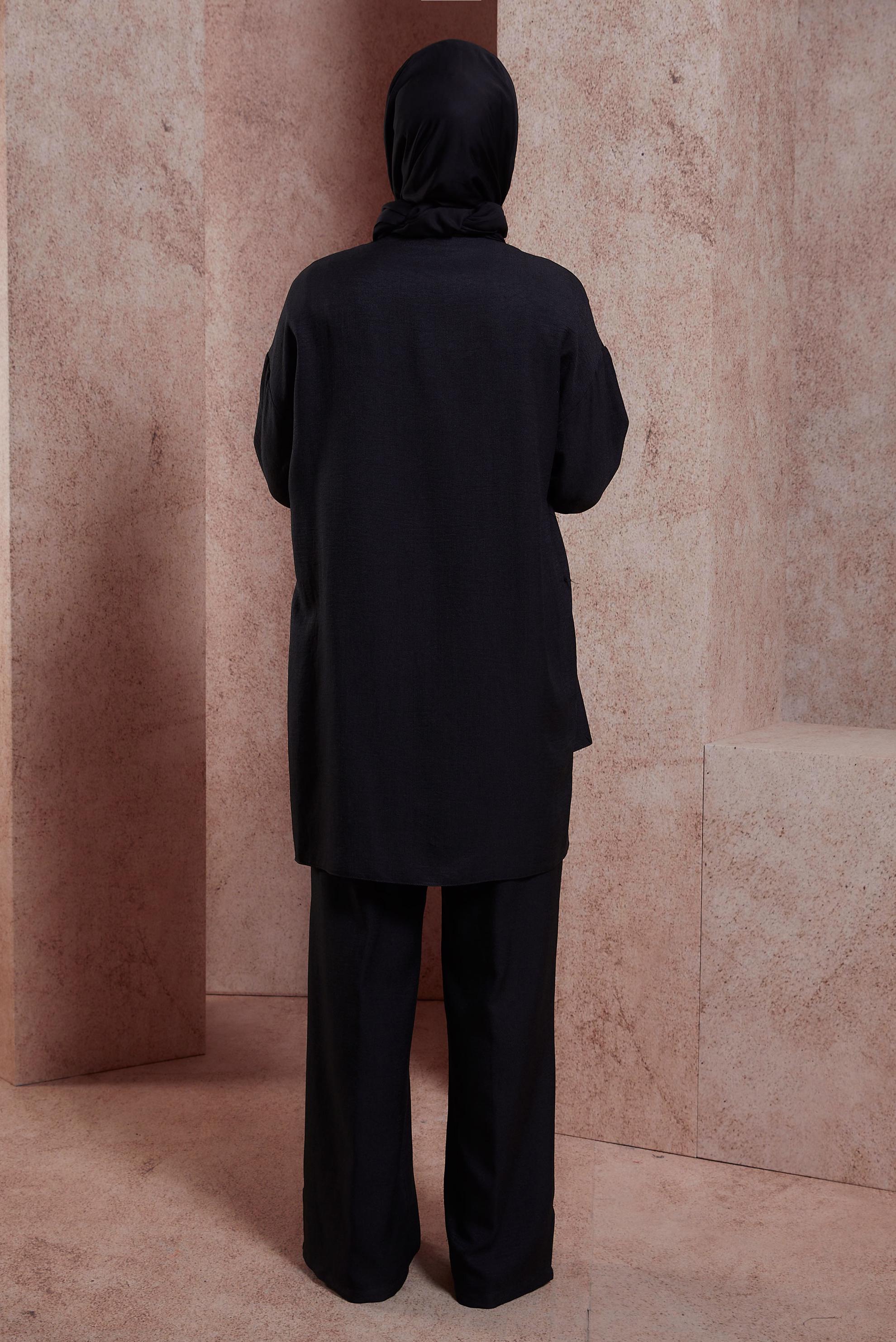 Tesettür giyim SİYAH GENİŞ PAÇA PANTOLONLU TAKIM 44418