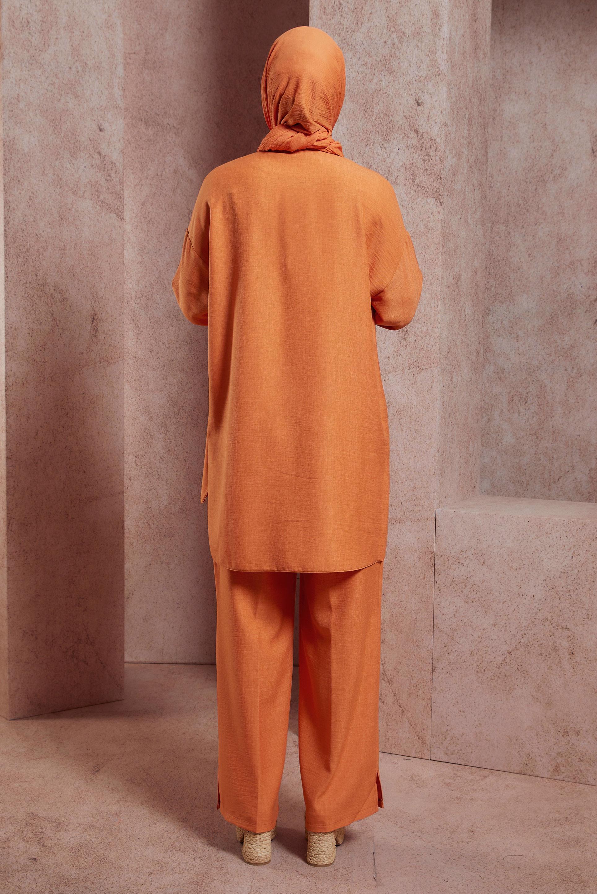 Tesettür giyim TURUNCU GENİŞ PAÇA PANTOLONLU TAKIM 44418
