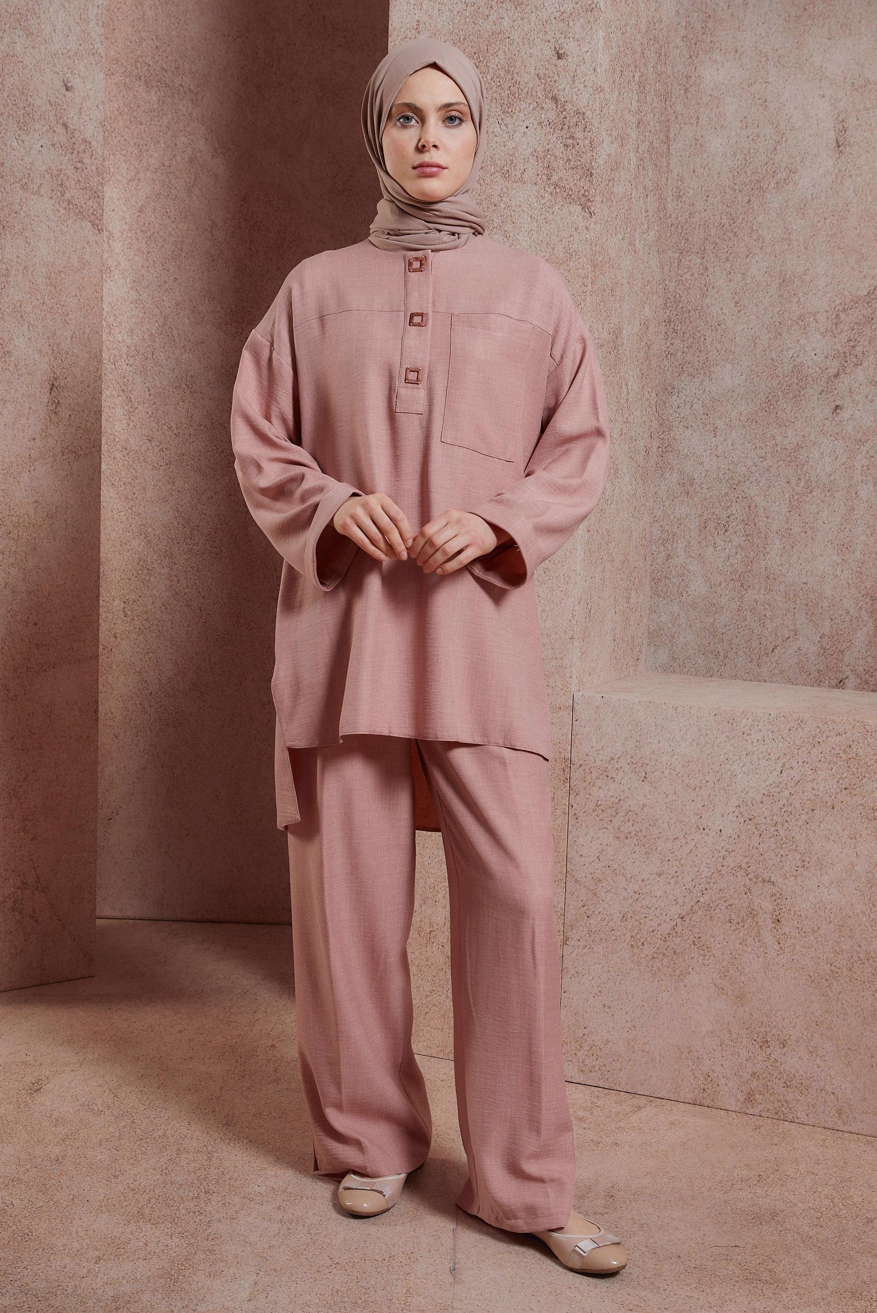 Tesettür giyim PUDRA GENİŞ PAÇA PANTOLONLU TAKIM 44418