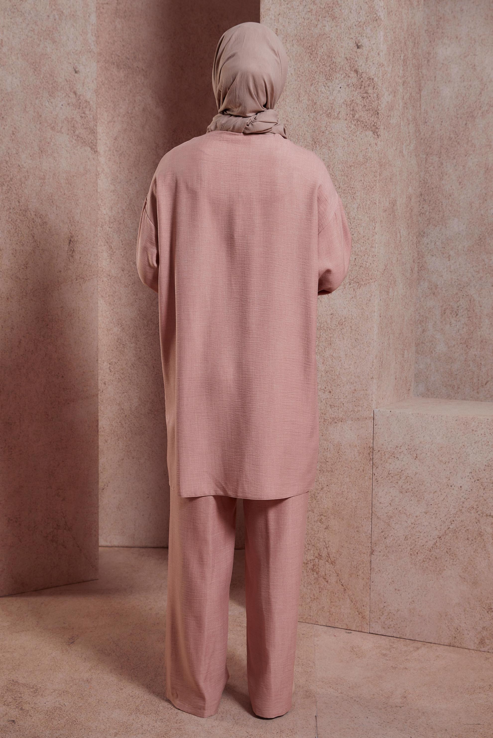 Tesettür giyim PUDRA GENİŞ PAÇA PANTOLONLU TAKIM 44418