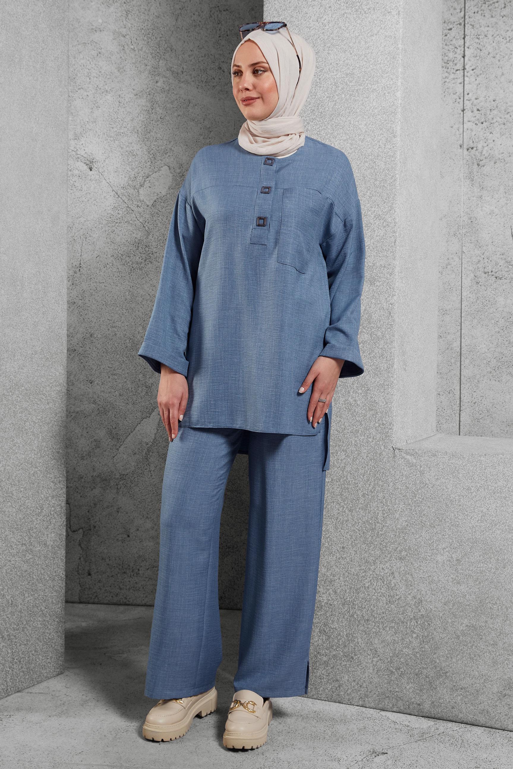 Tesettür giyim LACİVERT GENİŞ PAÇA PANTOLONLU TAKIM 44418
