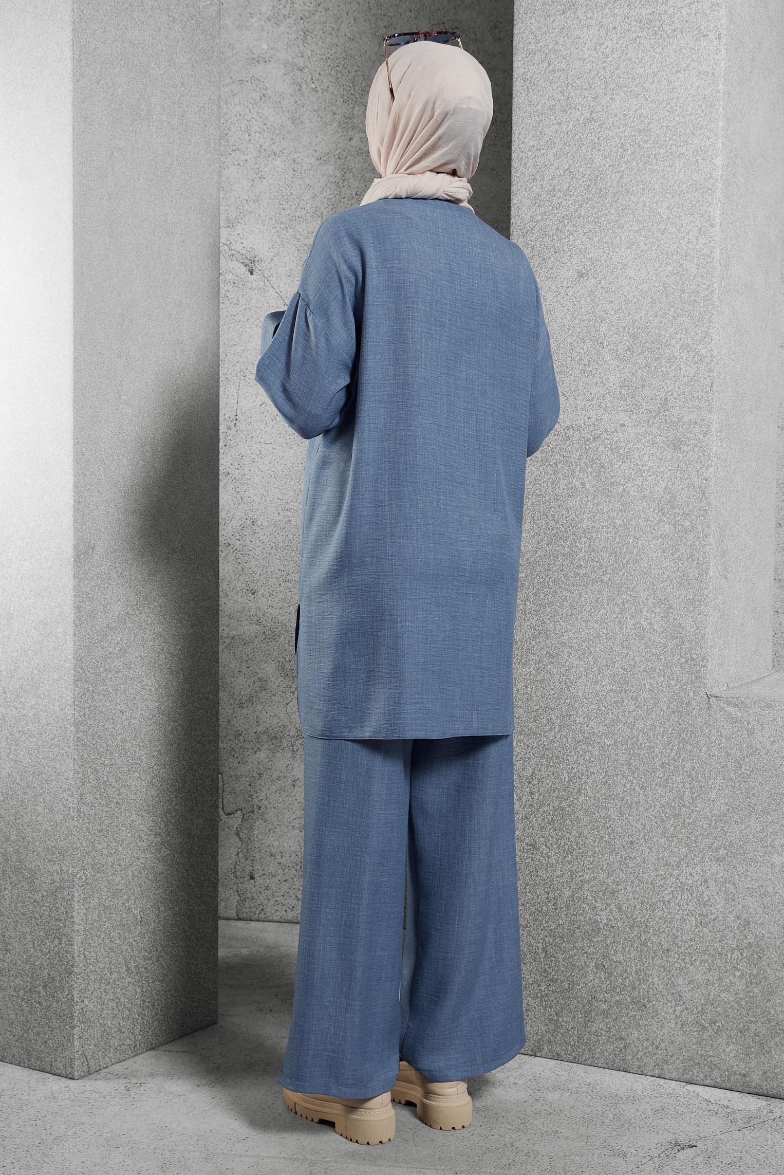 Tesettür giyim LACİVERT GENİŞ PAÇA PANTOLONLU TAKIM 44418