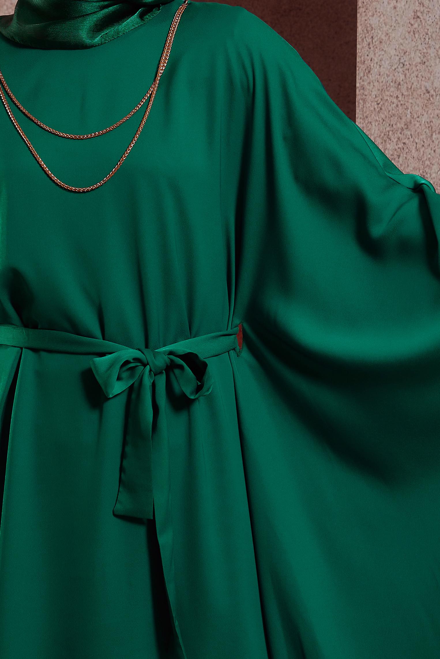 Tesettür giyim YEŞİL KUŞAKLI PANTOLONLU TAKIM 44424