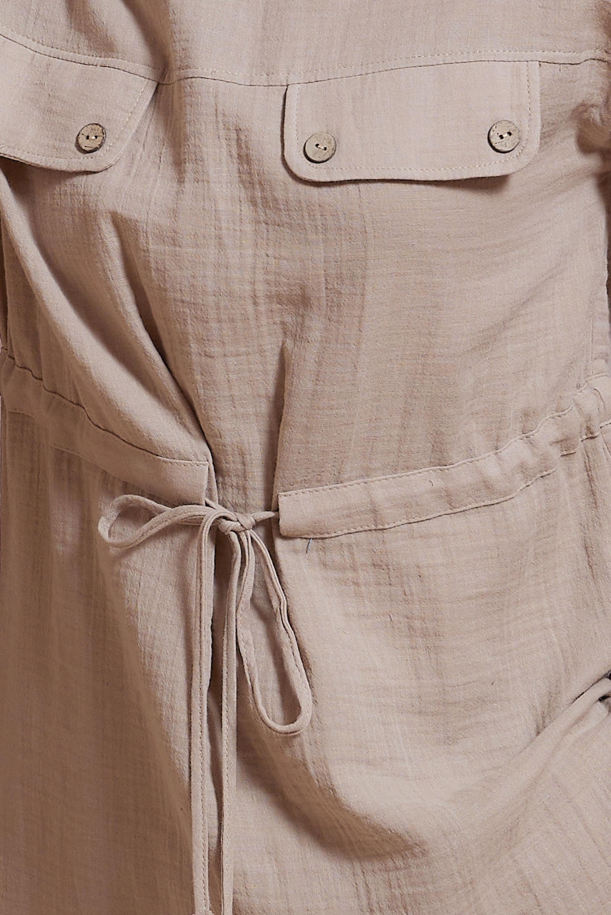 Tesettür giyim BEJ BELİ BÜZGÜLÜ PANTOLONLU TAKIM 44425 