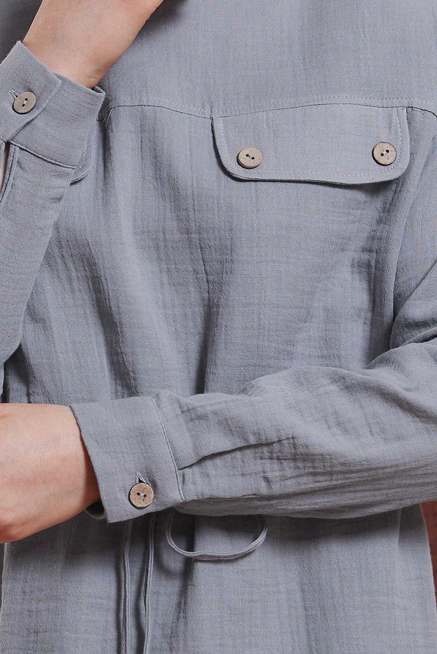 Tesettür giyim GRİ BELİ BÜZGÜLÜ PANTOLONLU TAKIM 44425 