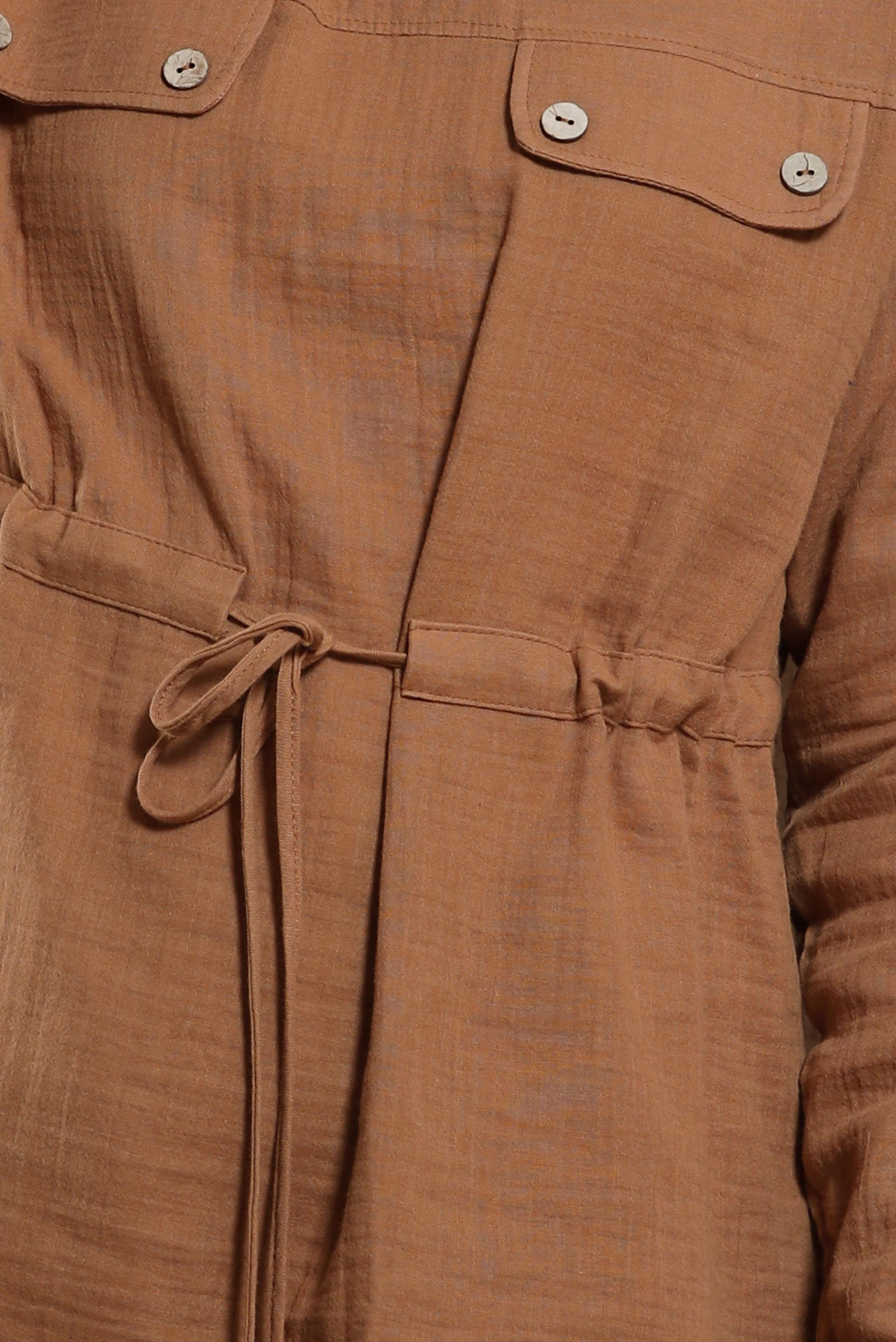 Tesettür giyim TABA BELİ BÜZGÜLÜ PANTOLONLU TAKIM 44425 