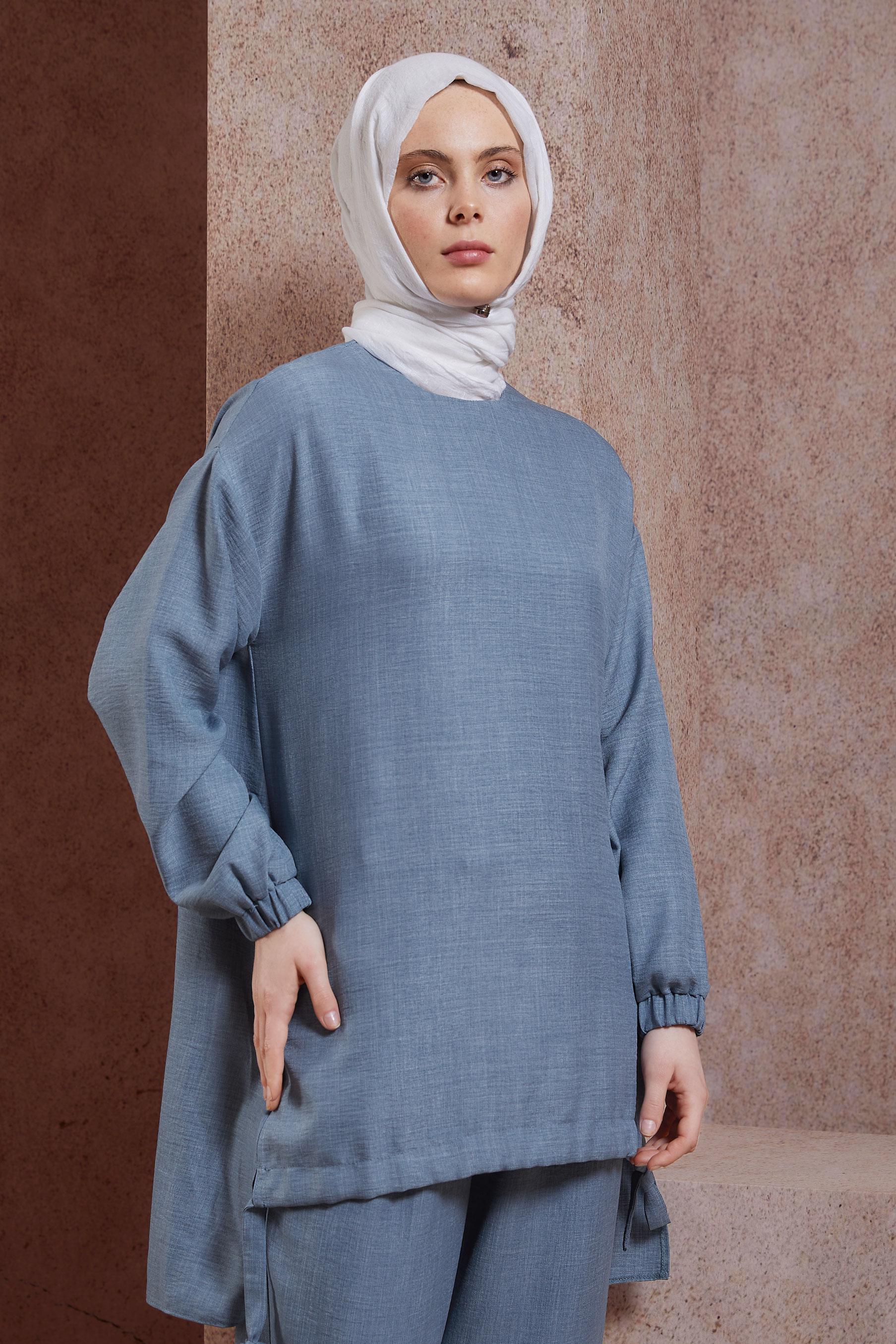 Tesettür giyim LACİVERT BİSİKLET YAKA PANTOLONLU TAKIM 44436