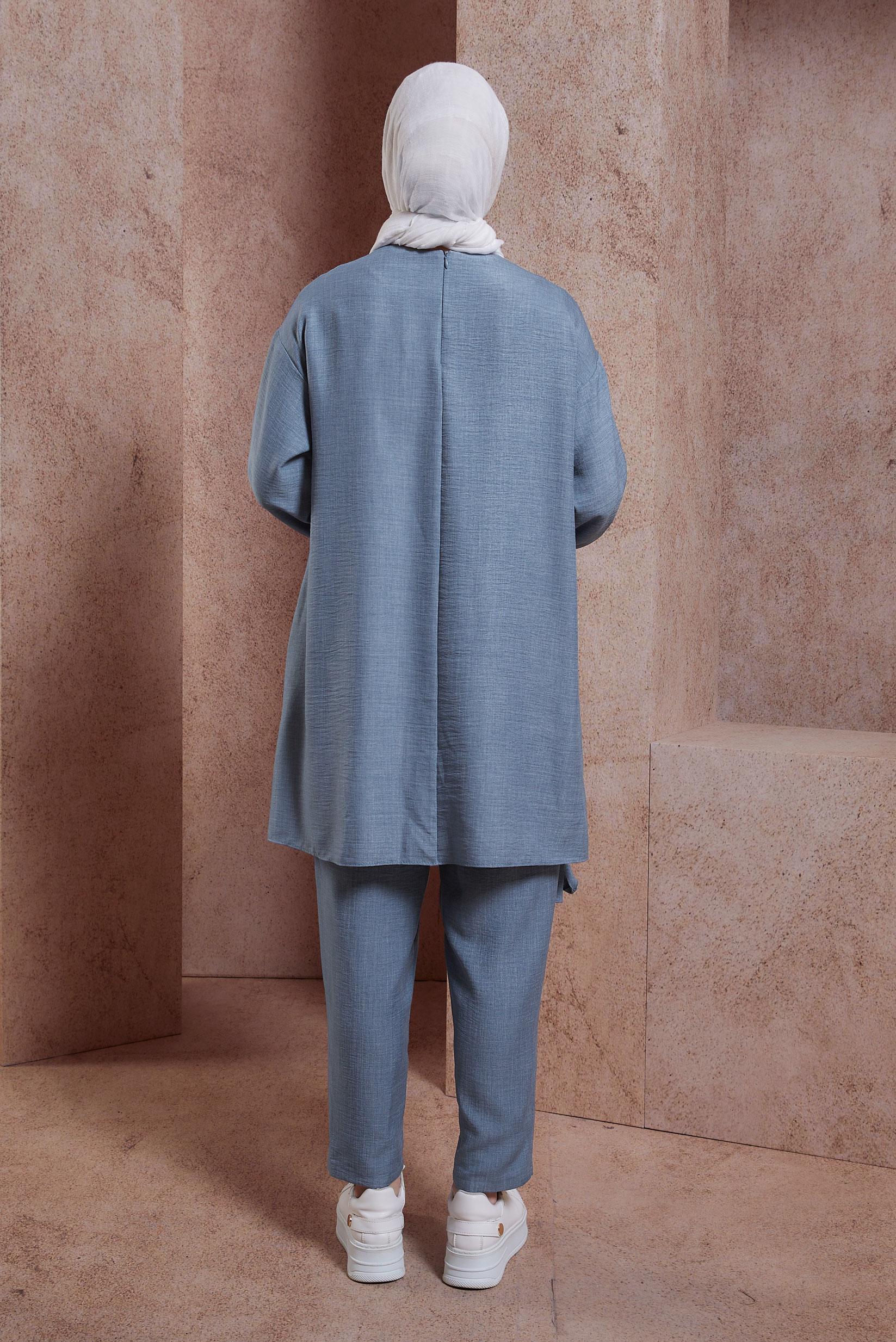 Tesettür giyim LACİVERT BİSİKLET YAKA PANTOLONLU TAKIM 44436