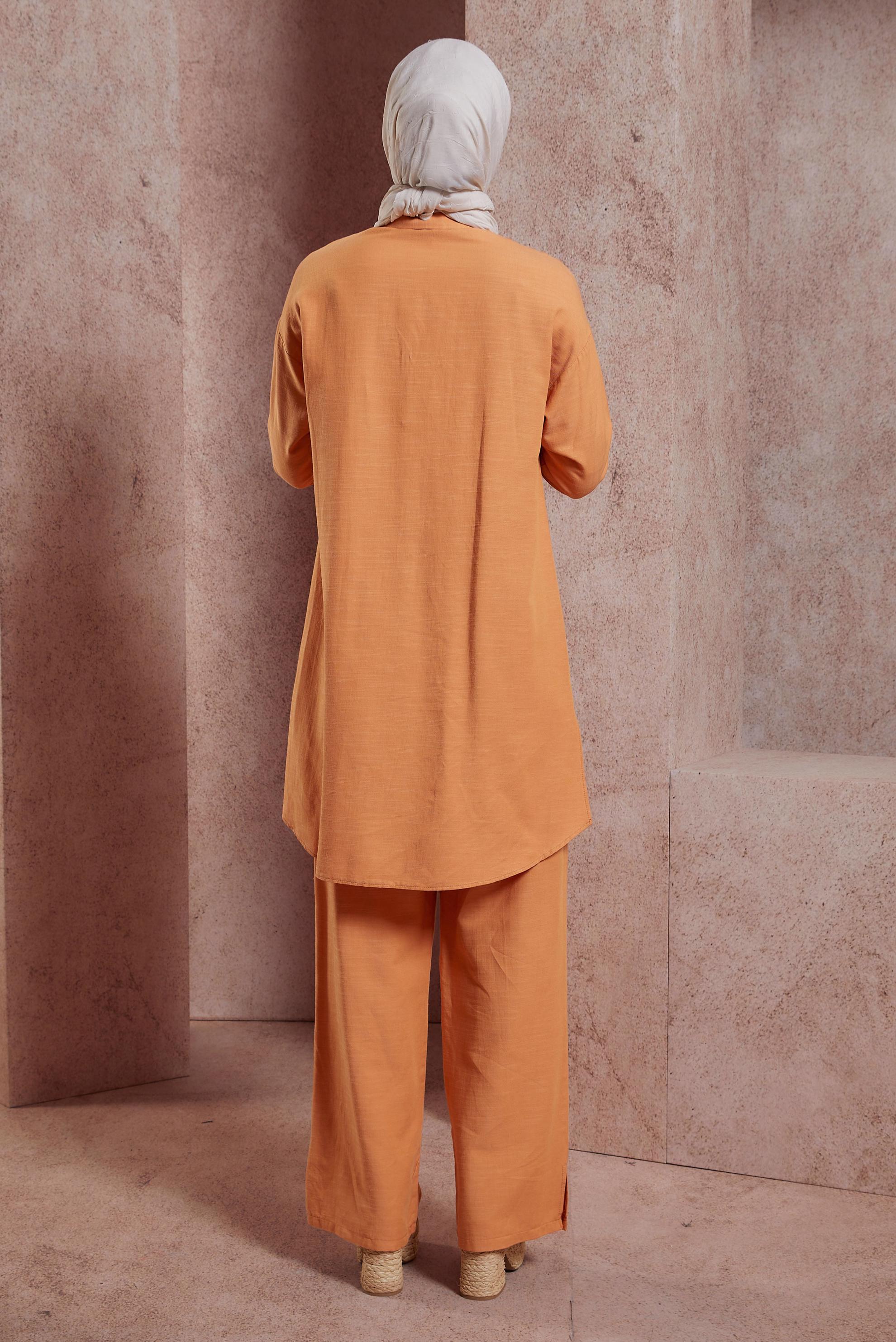 Tesettür giyim TURUNCU GÖMLEK YAKA PANTOLONLU TAKIM 44437
