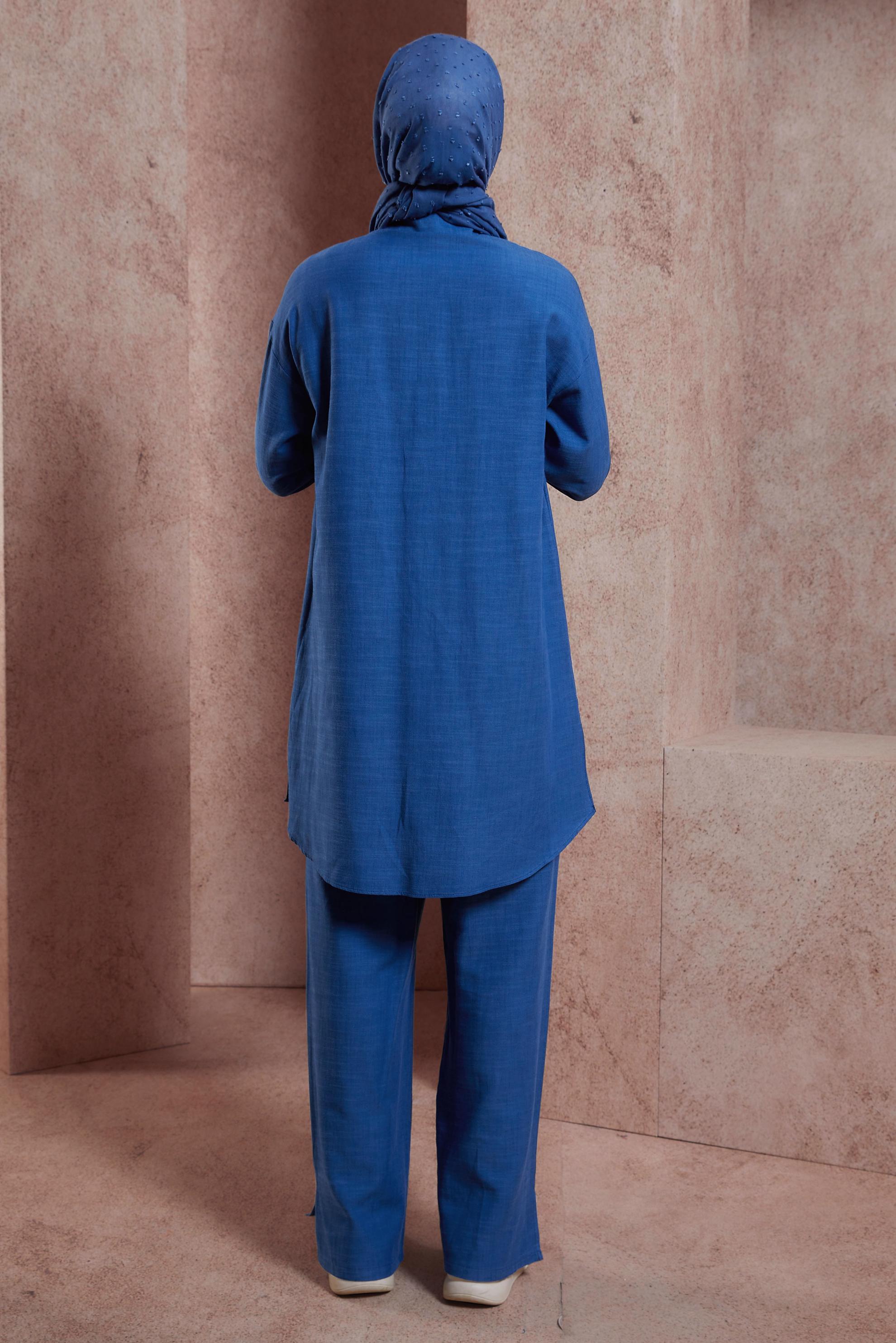 Tesettür giyim LACİVERT GÖMLEK YAKA PANTOLONLU TAKIM 44437