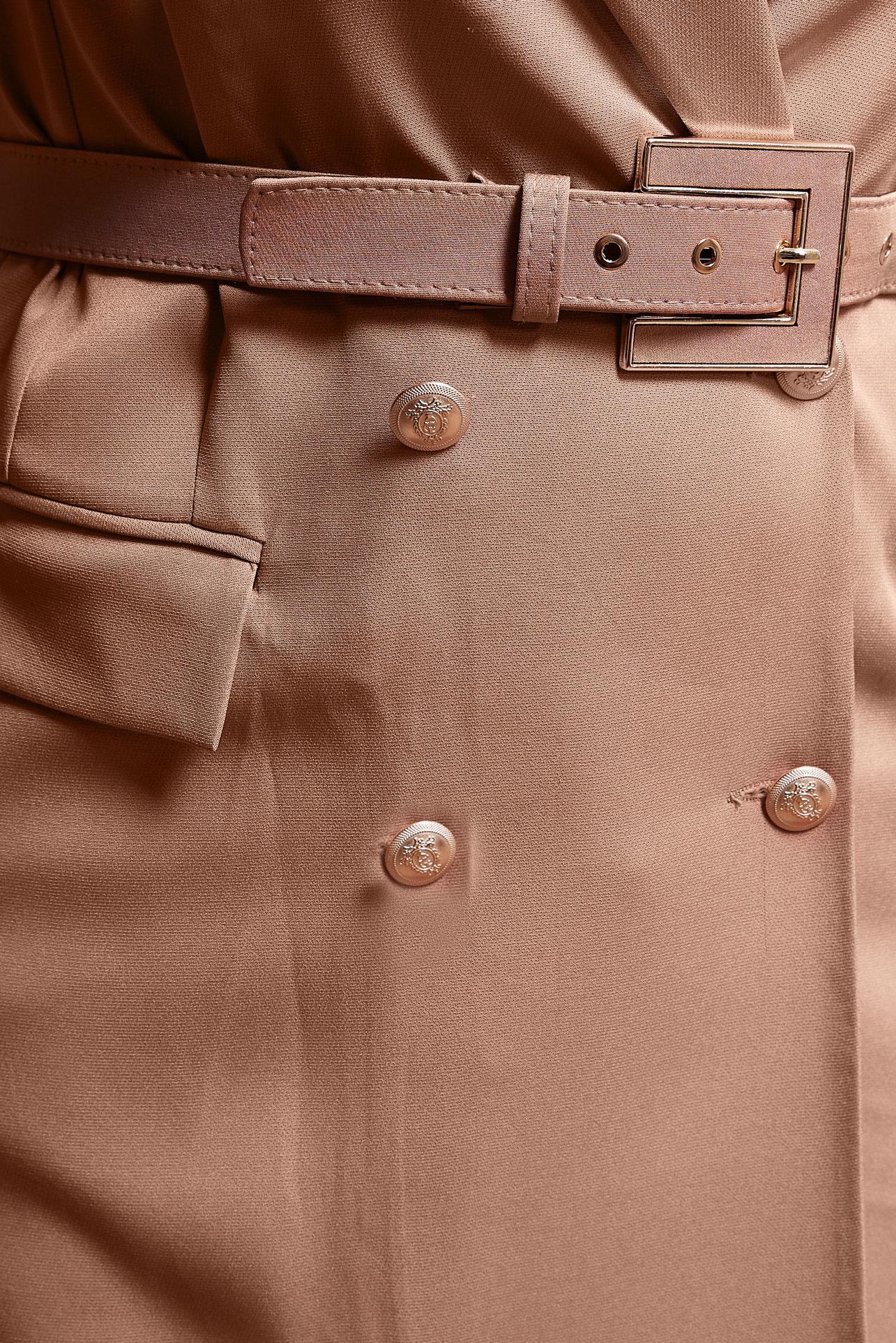 Tesettür giyim KAHVE KEMERLİ YELEKLİ PANTOLONLU TAKIM 44454