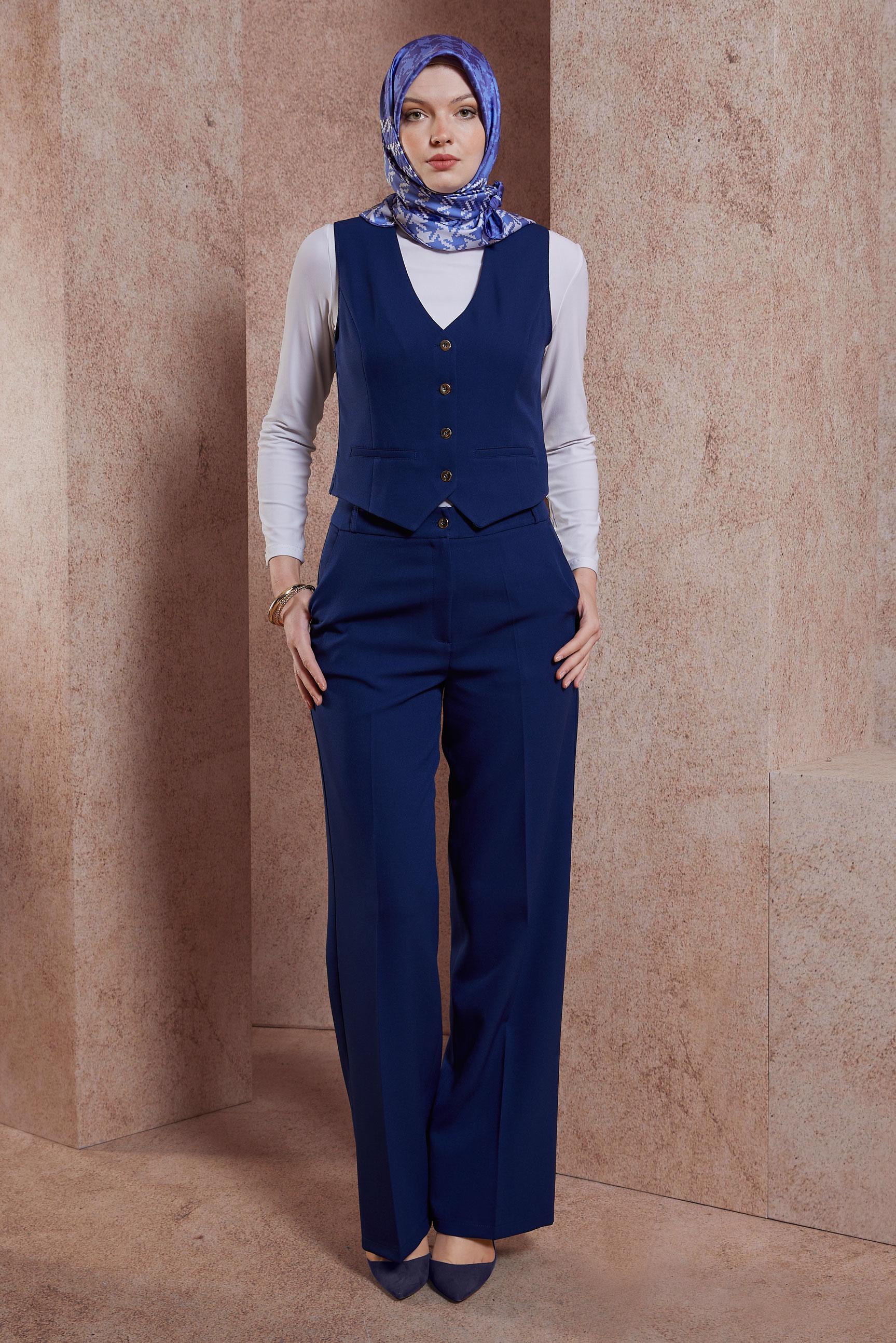 Tesettür giyim LACİVERT YELEKLİ PANTOLONLU TAKIM 44455