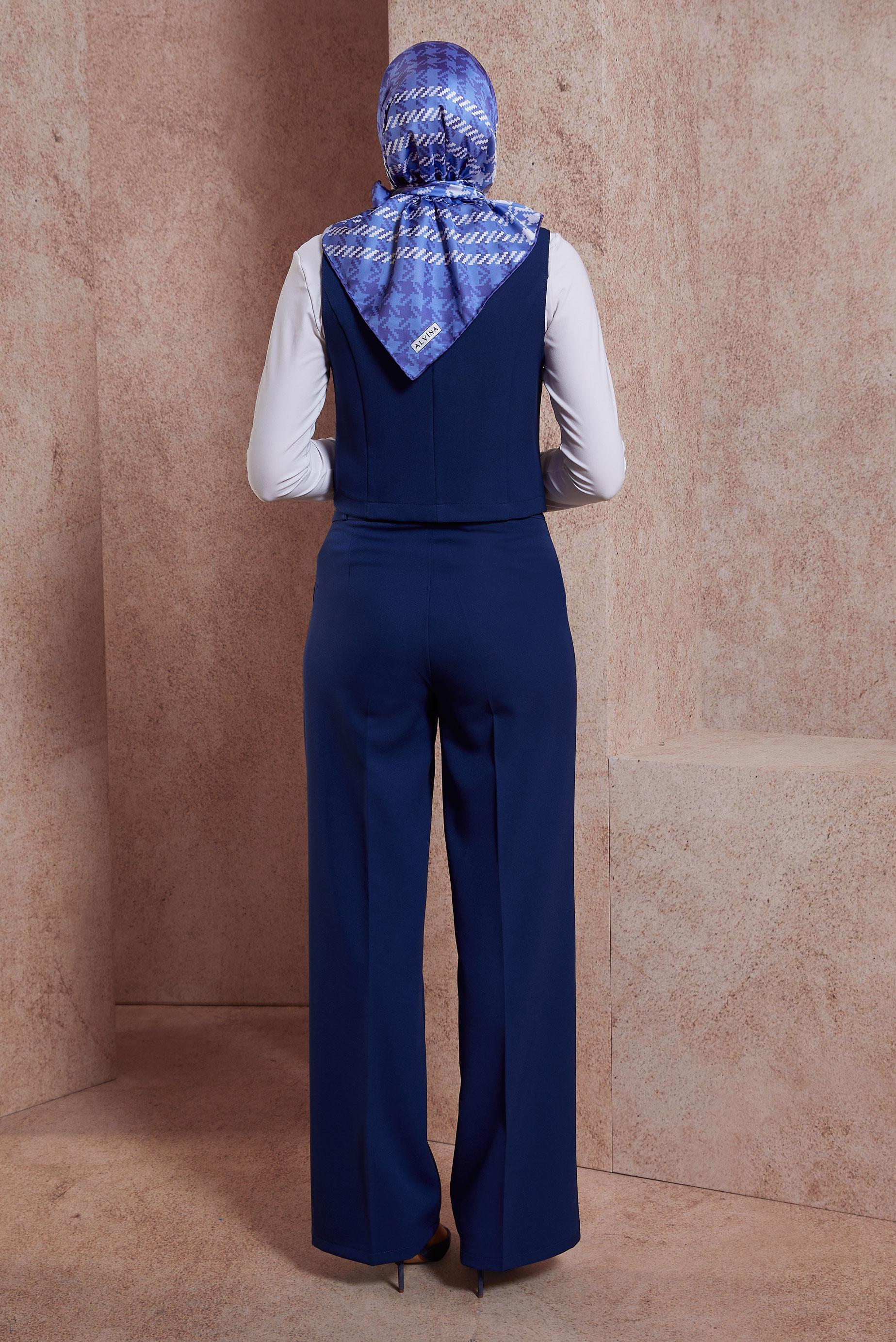 Tesettür giyim LACİVERT YELEKLİ PANTOLONLU TAKIM 44455