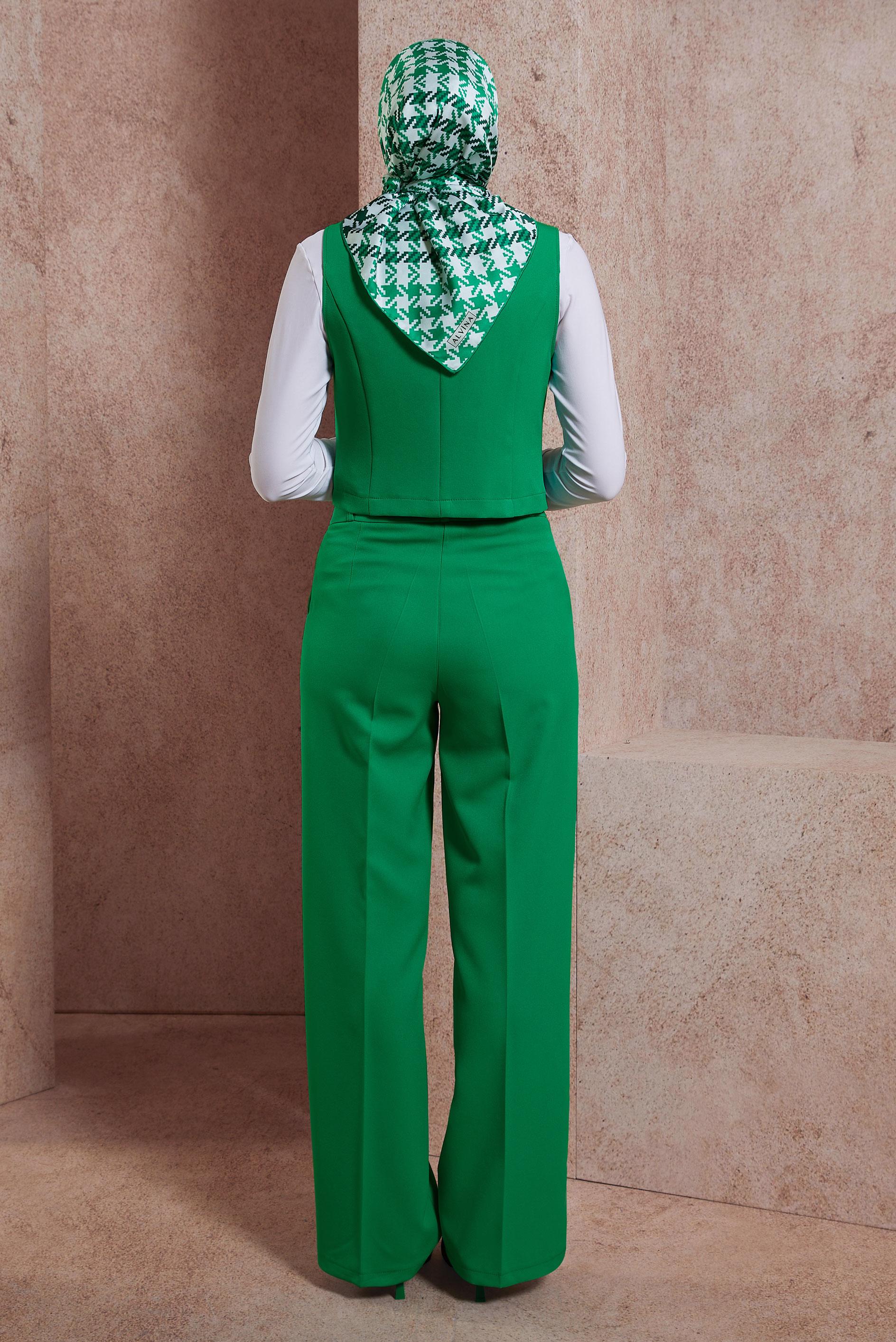 Tesettür giyim YEŞİL YELEKLİ PANTOLONLU TAKIM 44455