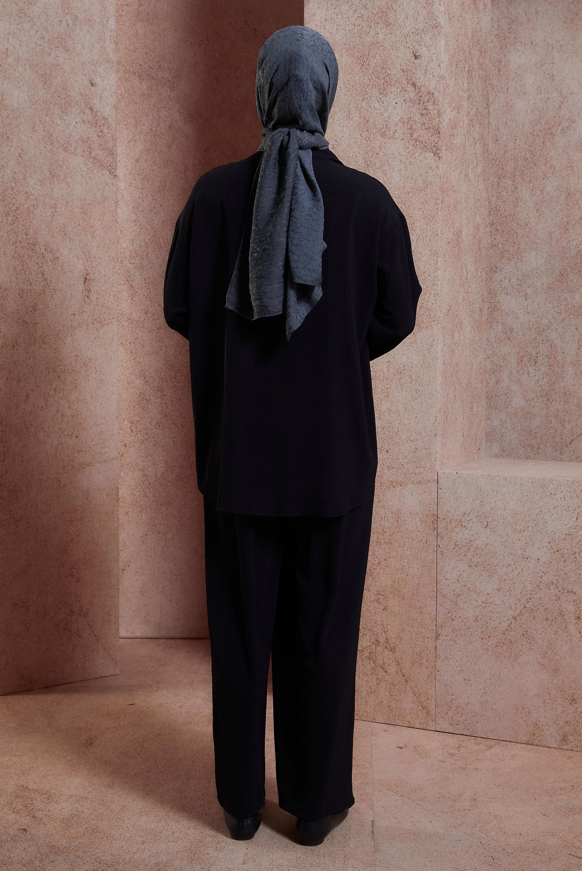 Tesettür giyim SİYAH FERMUARLI PANTOLONLU TAKIM 44461