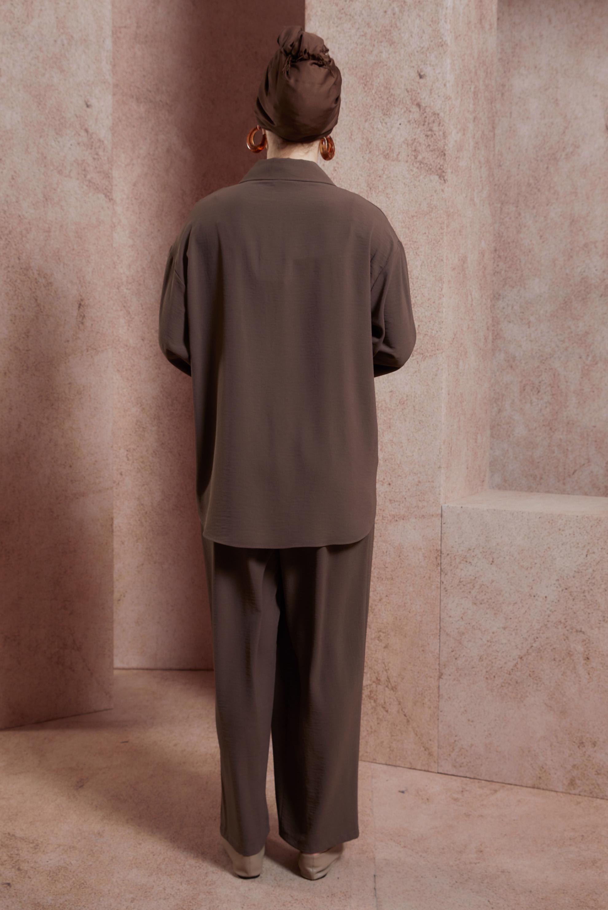 Tesettür giyim KAHVE FERMUARLI PANTOLONLU TAKIM 44461