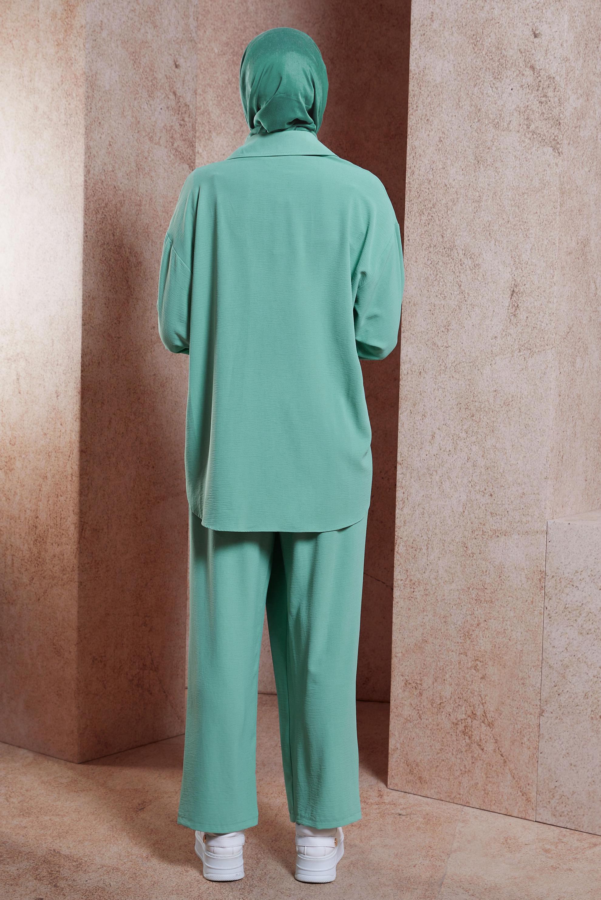 Tesettür giyim YEŞİL FERMUARLI PANTOLONLU TAKIM 44461