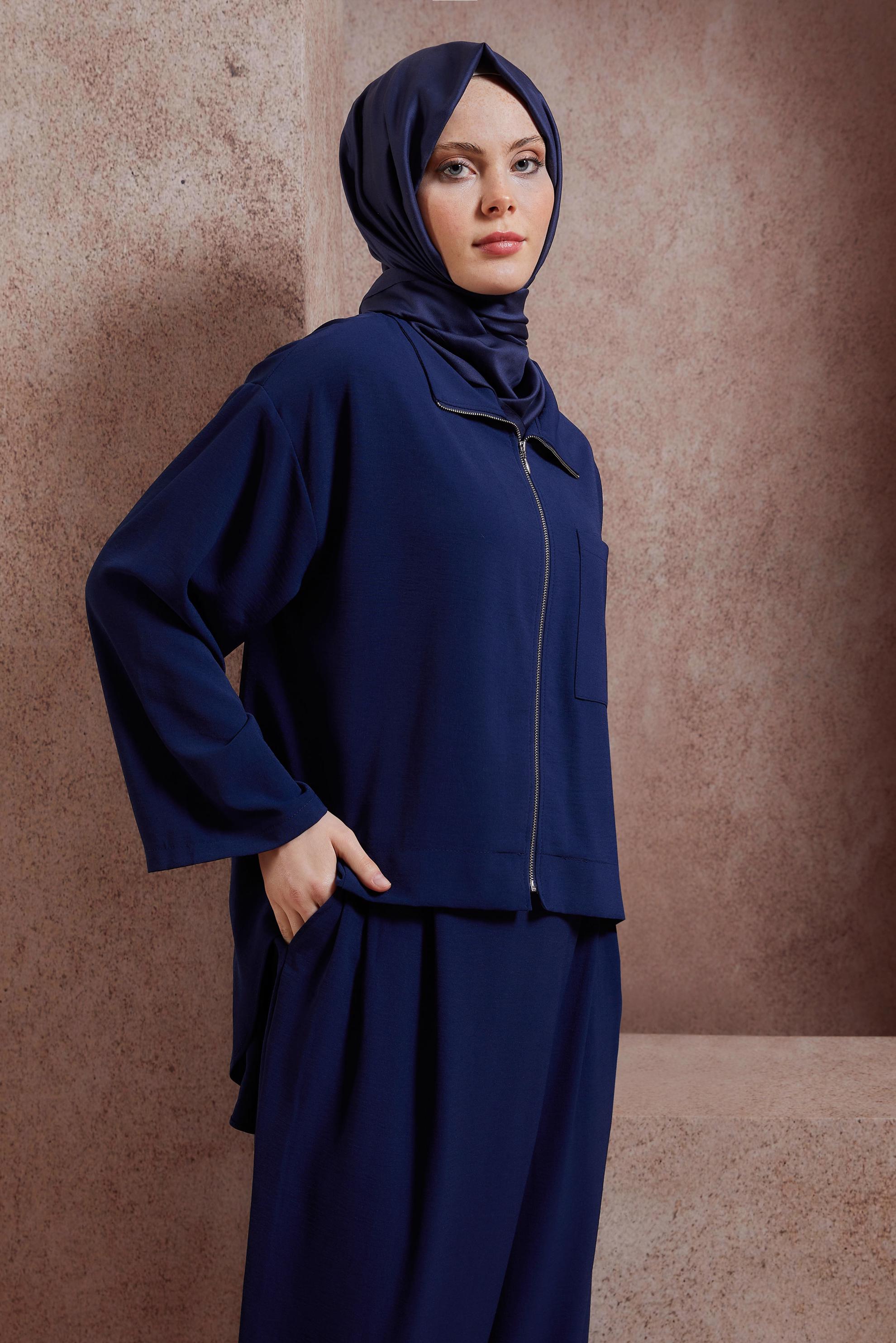 Tesettür giyim LACİVERT FERMUARLI PANTOLONLU TAKIM 44461