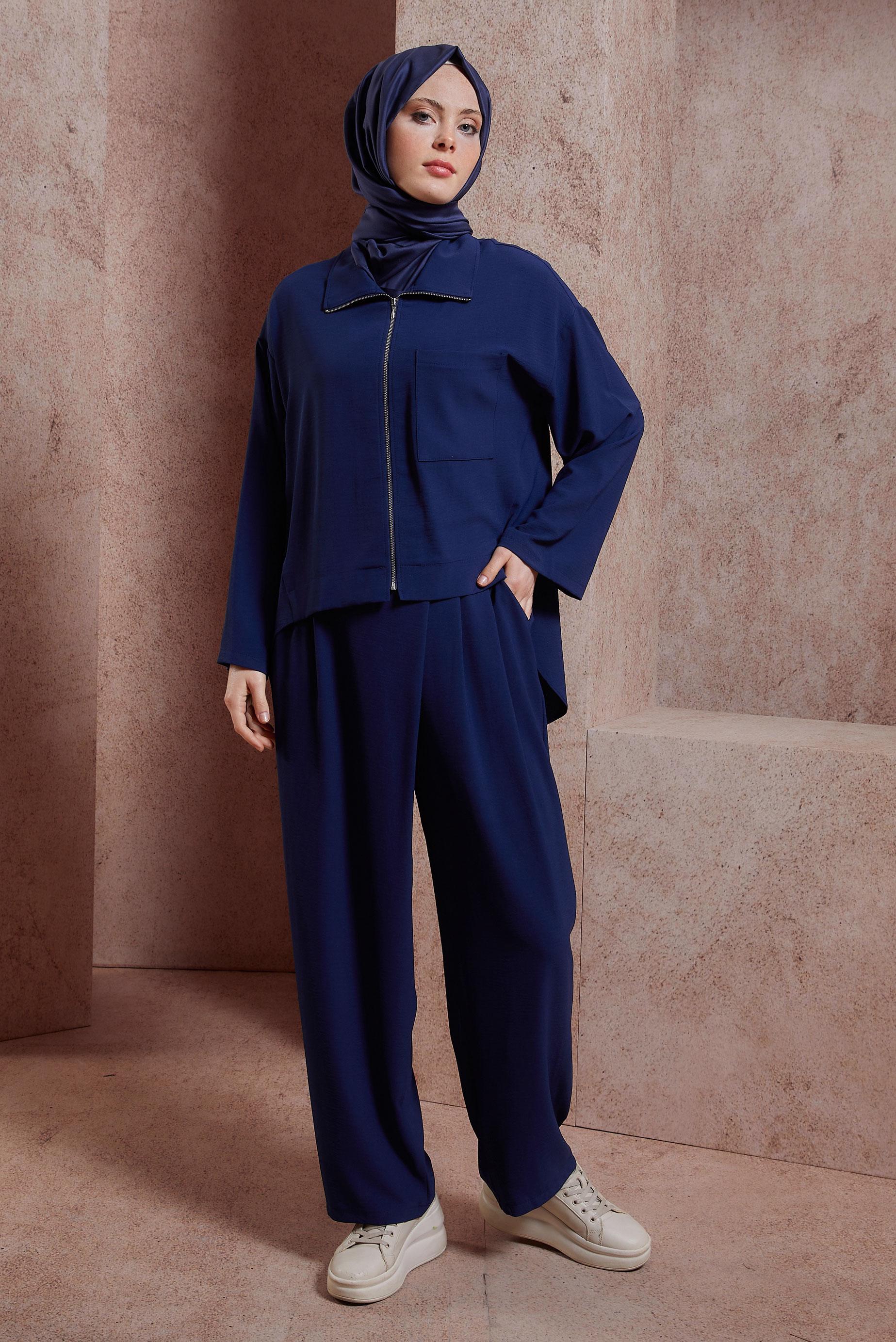 Tesettür giyim LACİVERT FERMUARLI PANTOLONLU TAKIM 44461