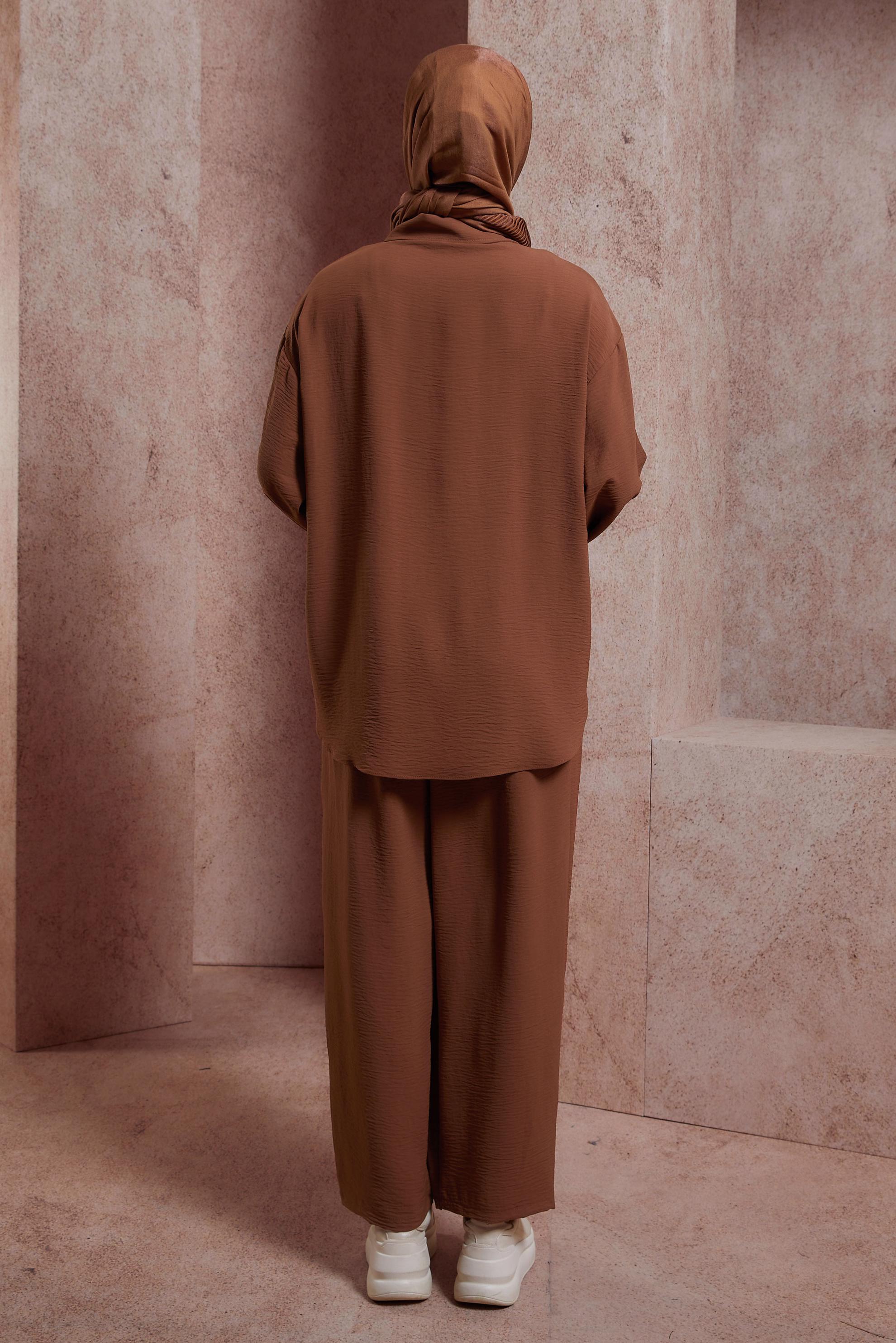 Tesettür giyim TABA FERMUARLI PANTOLONLU TAKIM 44461