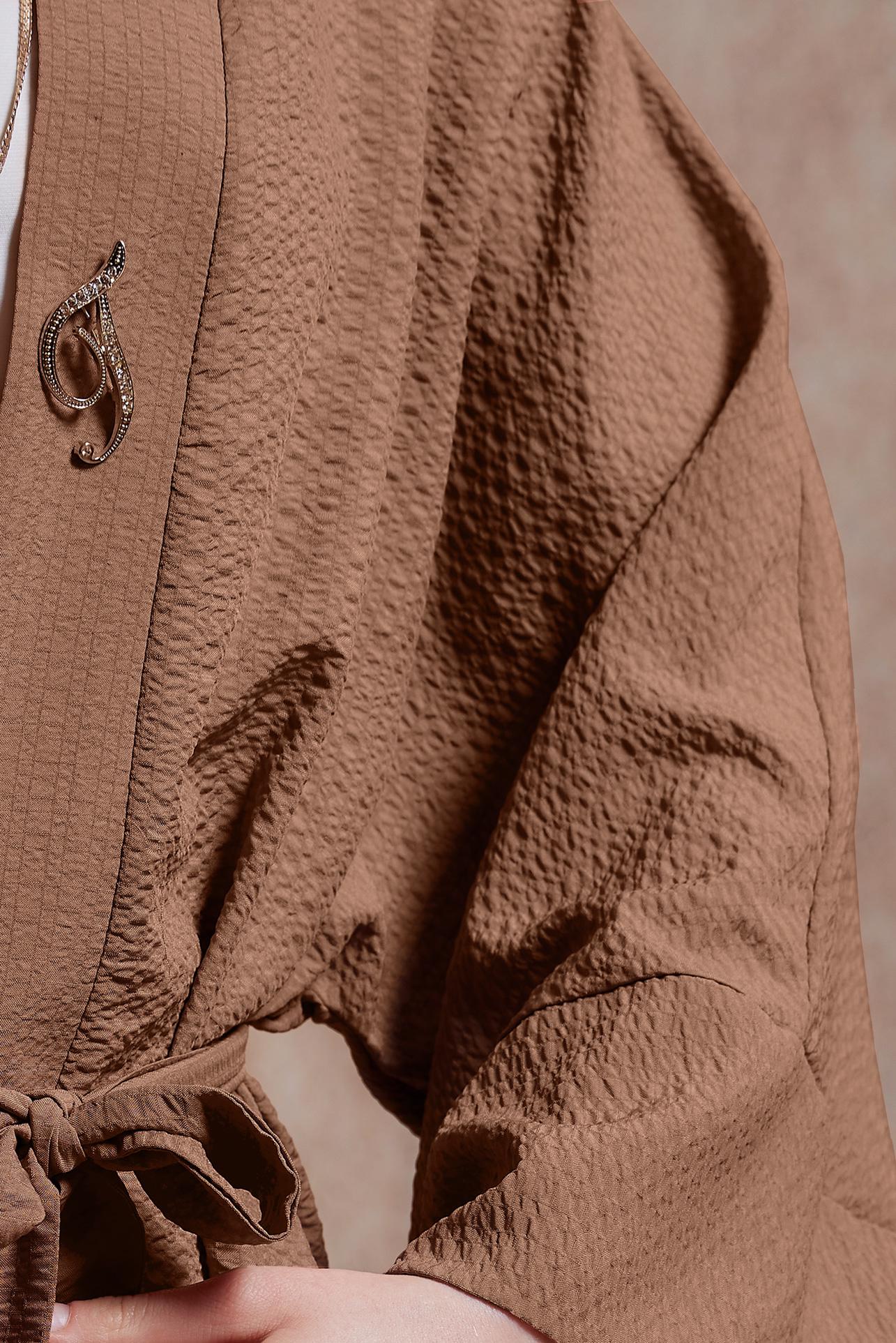 Tesettür giyim KAHVE BROŞ DETAYLI PANTOLONLU TAKIM 44462