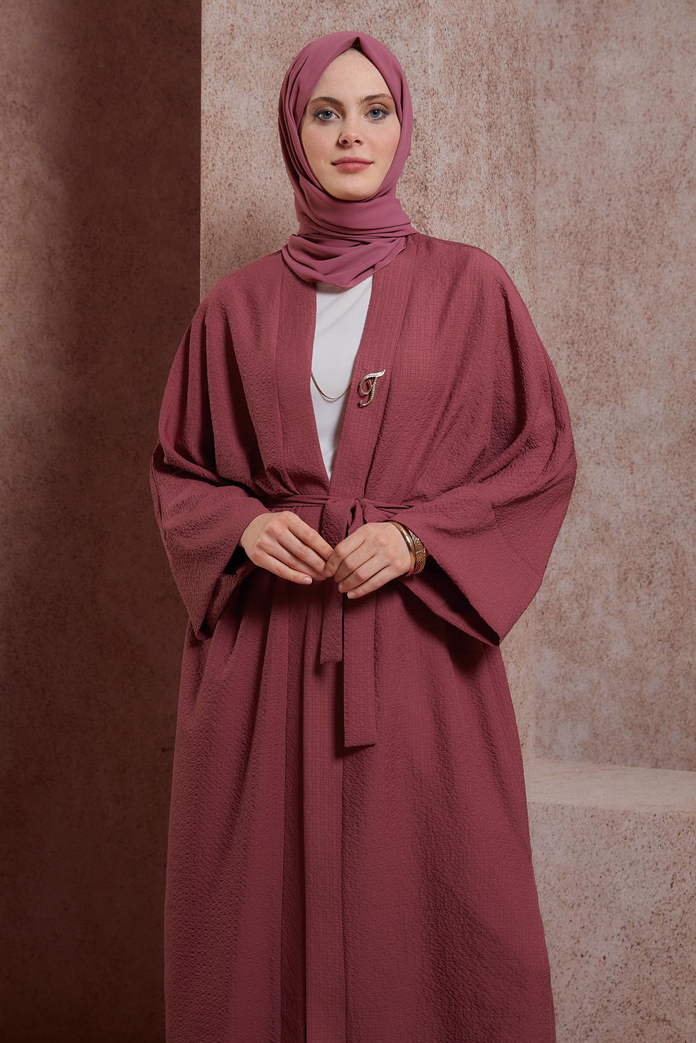 Tesettür giyim PEMBE BROŞ DETAYLI PANTOLONLU TAKIM 44462