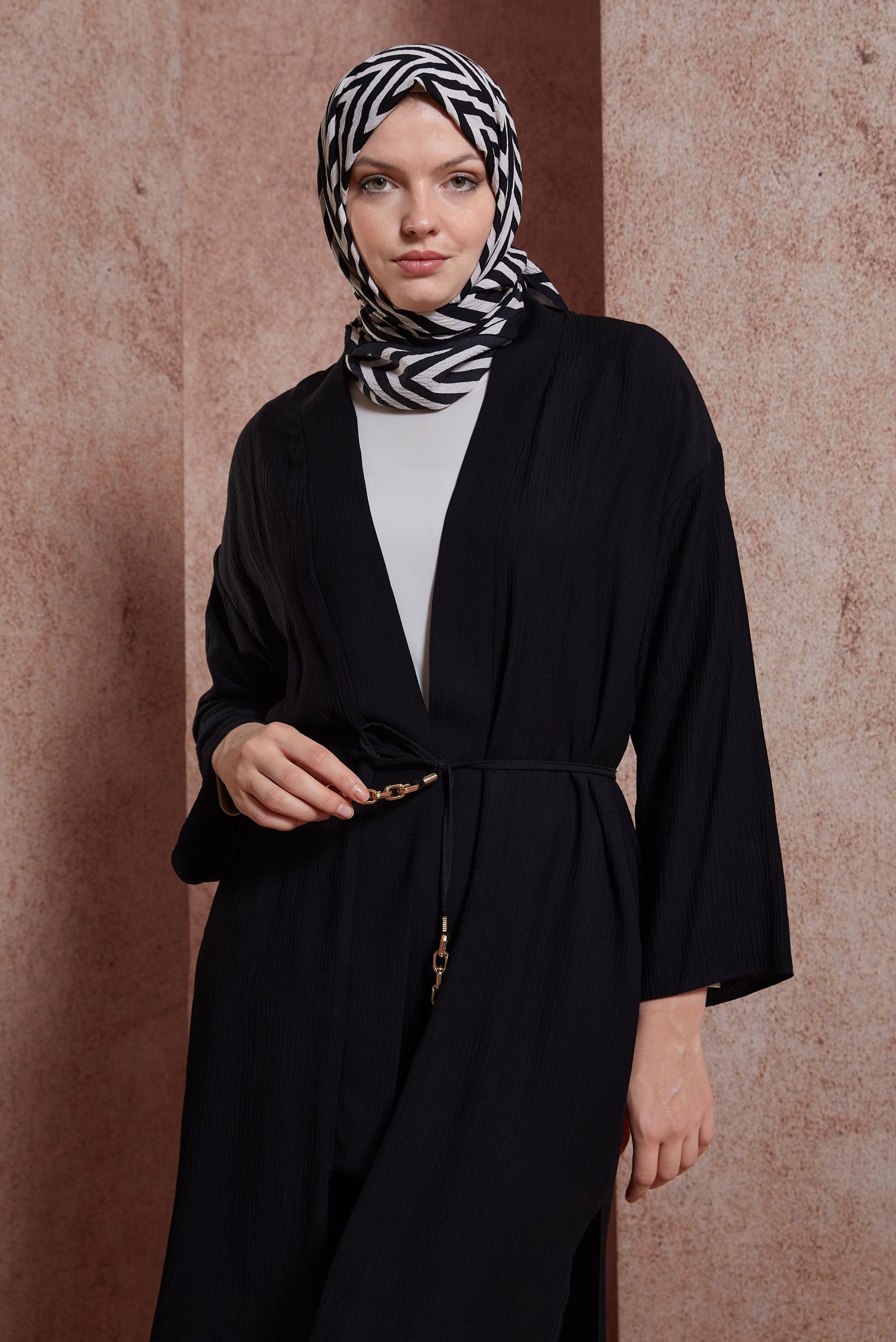 Tesettür giyim SİYAH BAĞCIKLI PANTOLONLU TAKIM 44463