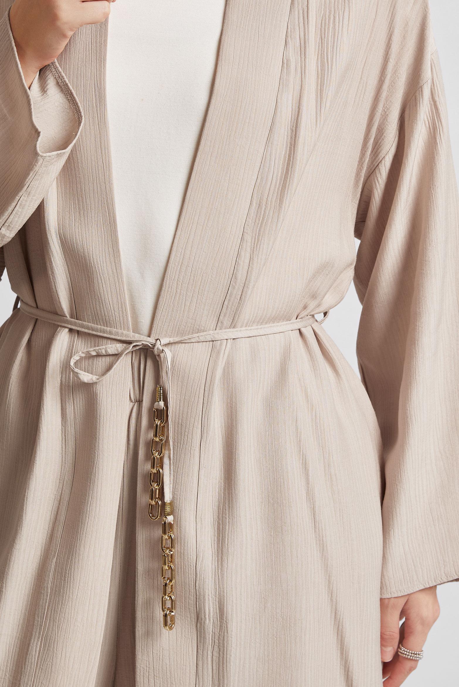 Tesettür giyim BEJ BAĞCIKLI PANTOLONLU TAKIM 44463