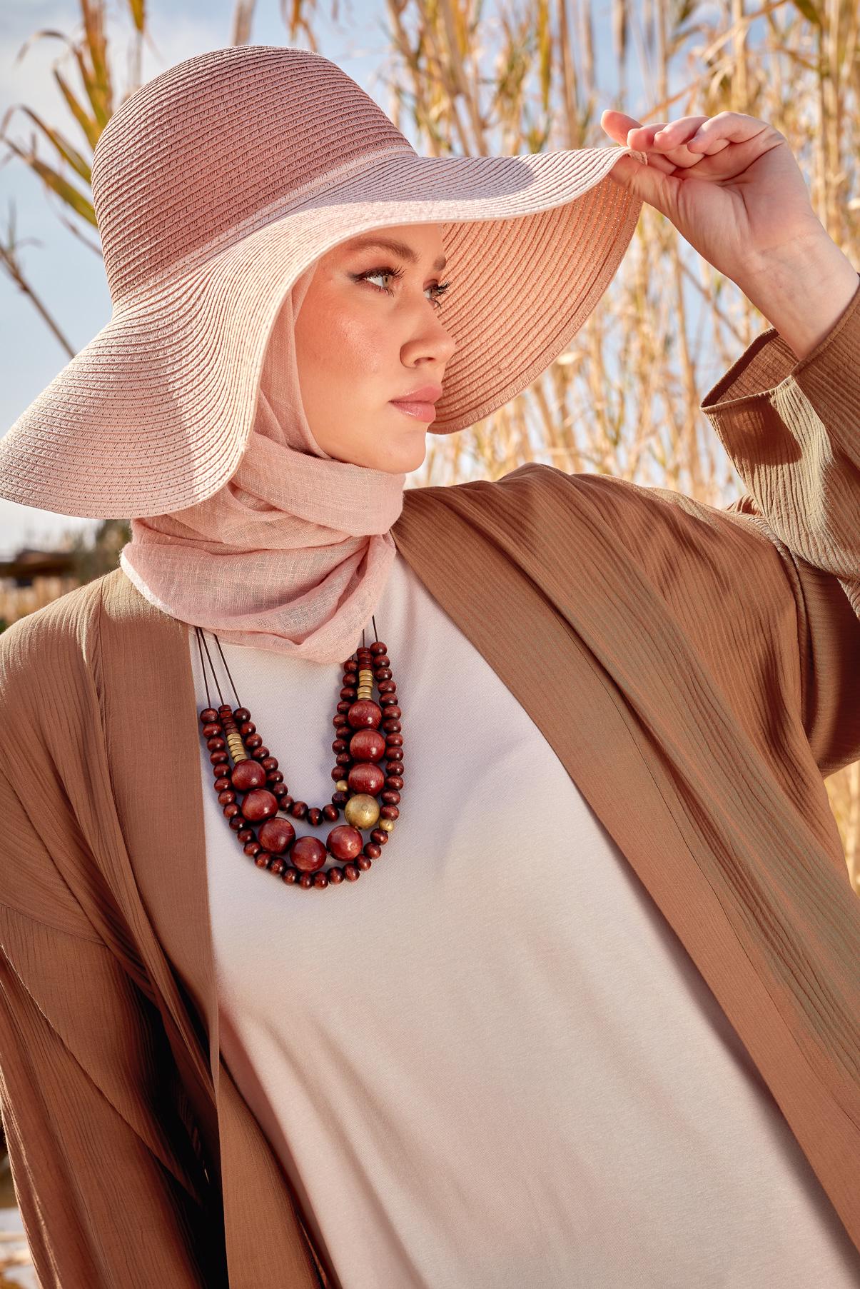 Tesettür giyim KAHVE BAĞCIKLI PANTOLONLU TAKIM 44463