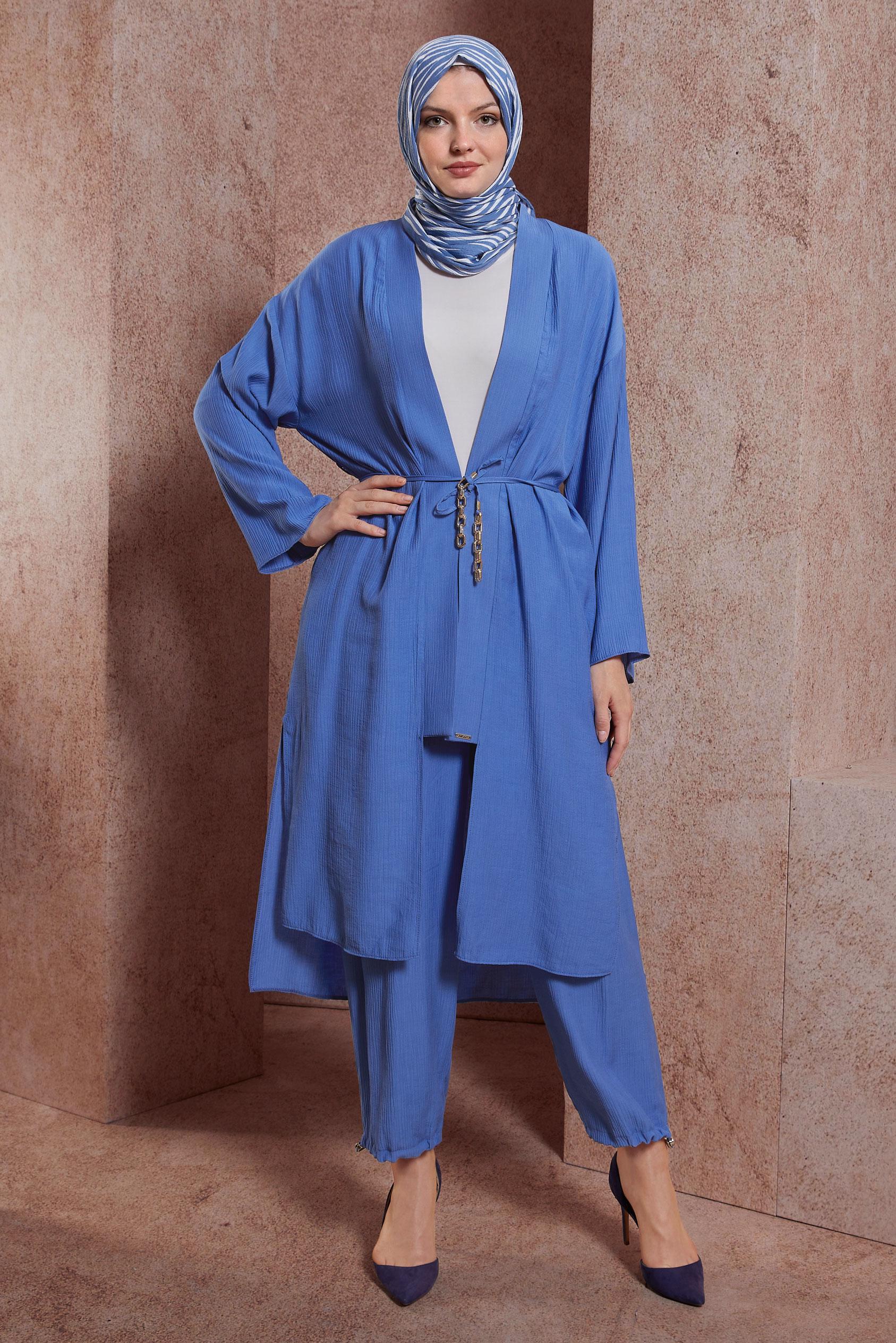 Tesettür giyim LACİVERT BAĞCIKLI PANTOLONLU TAKIM 44463