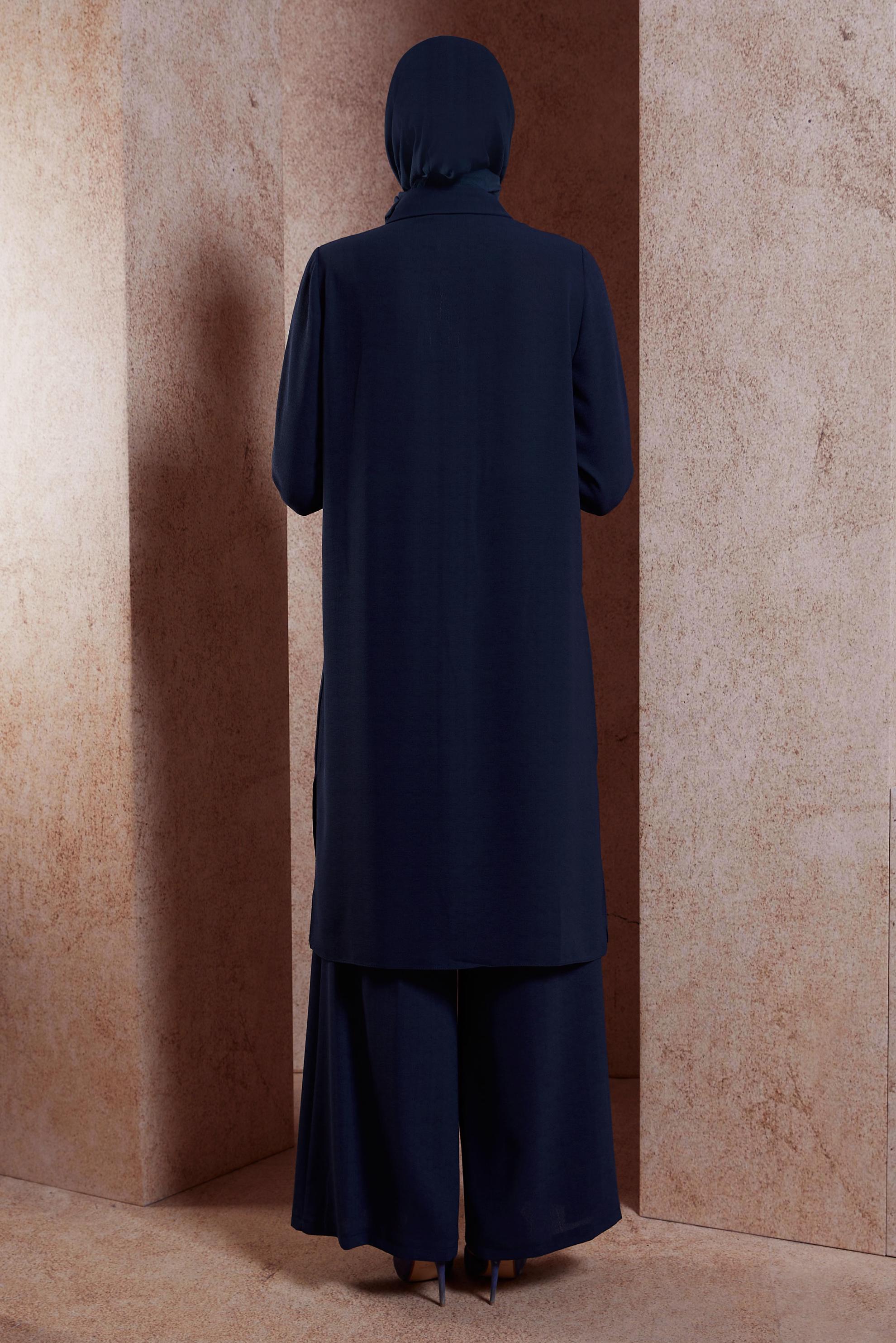 Tesettür giyim LACİVERT KETEN DOKULU PANTOLONLU TAKIM 44464	