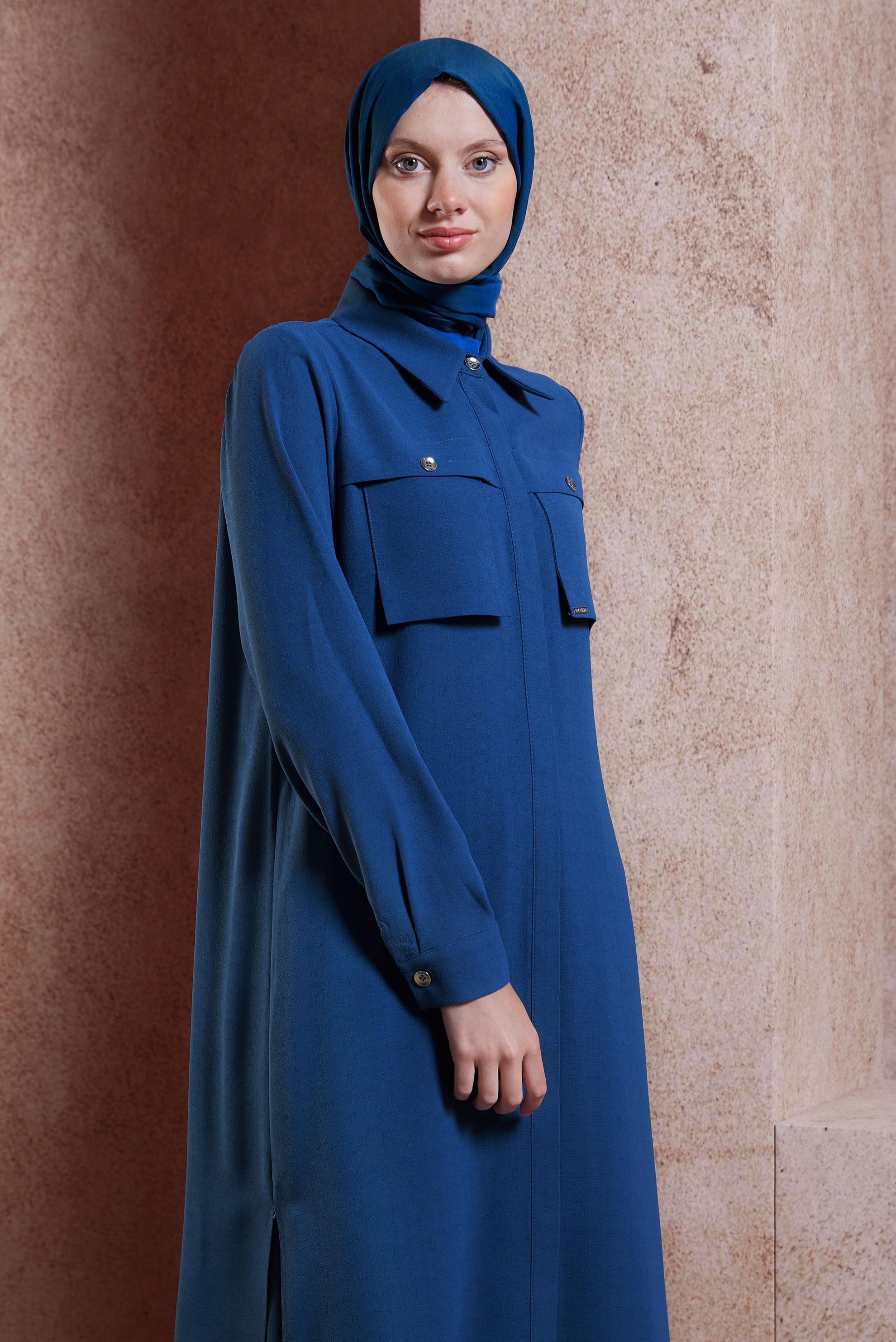 Tesettür giyim LACİVERT KETEN DOKULU PANTOLONLU TAKIM 44464	