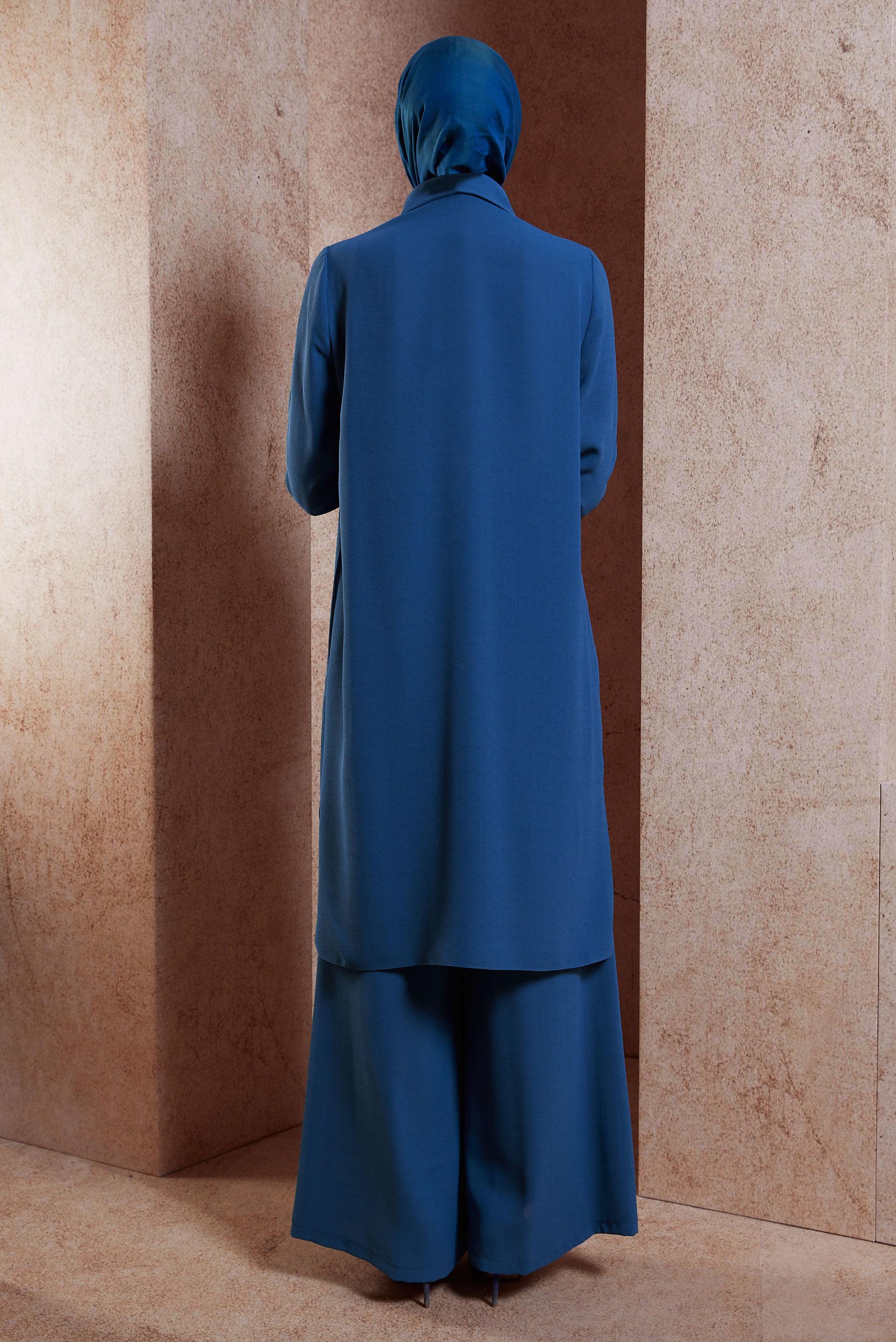 Tesettür giyim LACİVERT KETEN DOKULU PANTOLONLU TAKIM 44464	