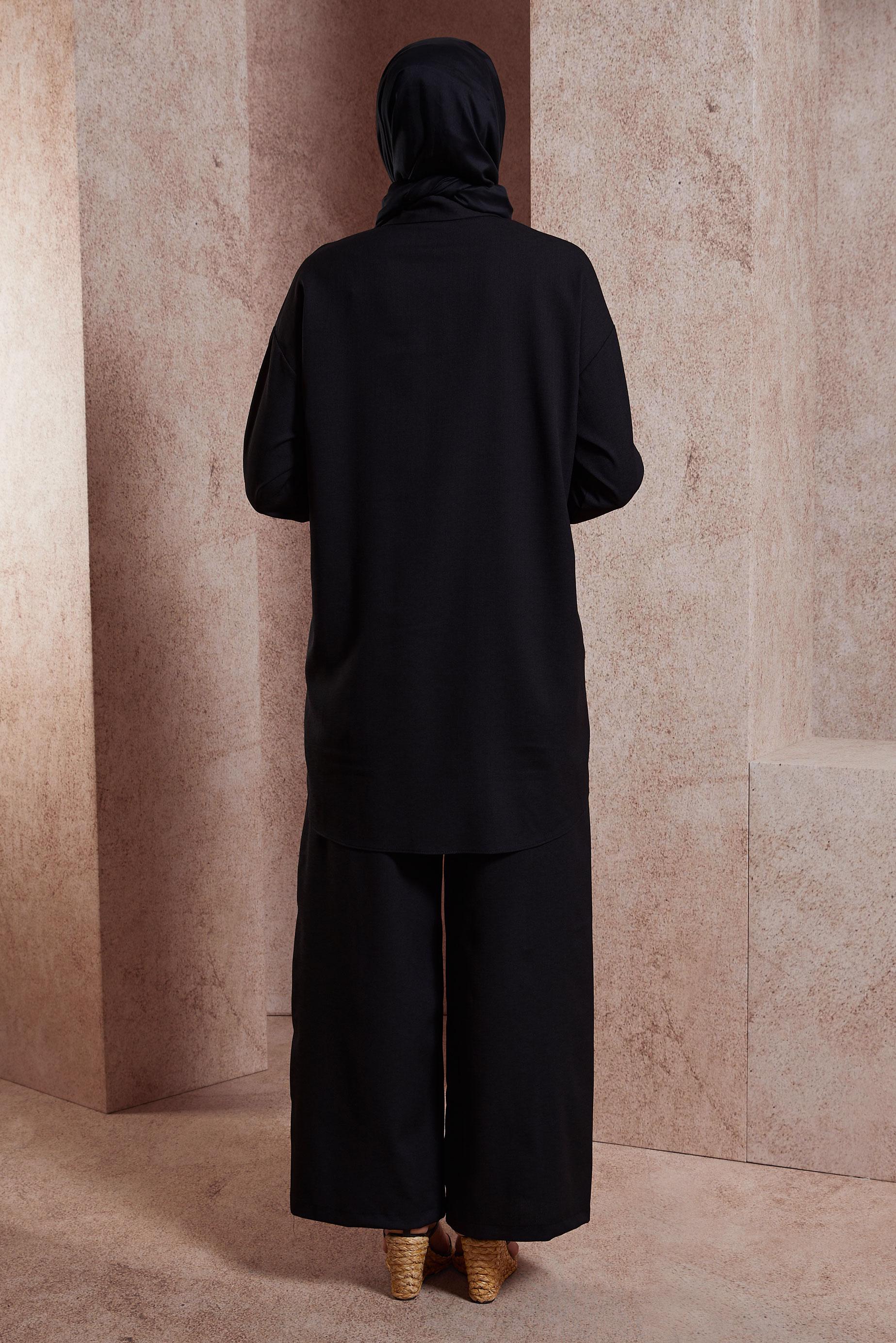 Tesettür giyim SİYAH GÖMLEK YAKA PANTOLONLU TAKIM 44473