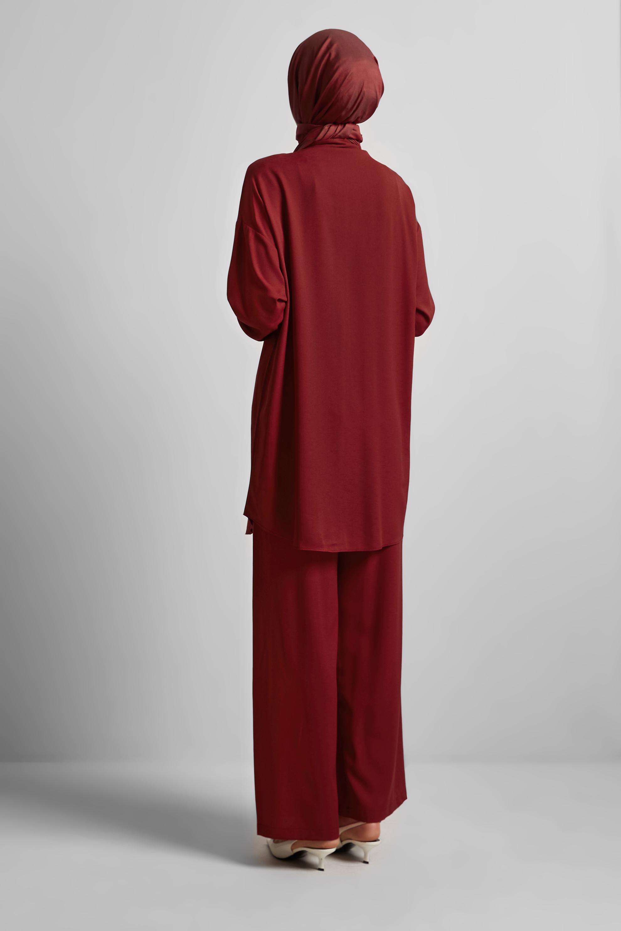 Tesettür giyim TABA GÖMLEK YAKA PANTOLONLU TAKIM 44473