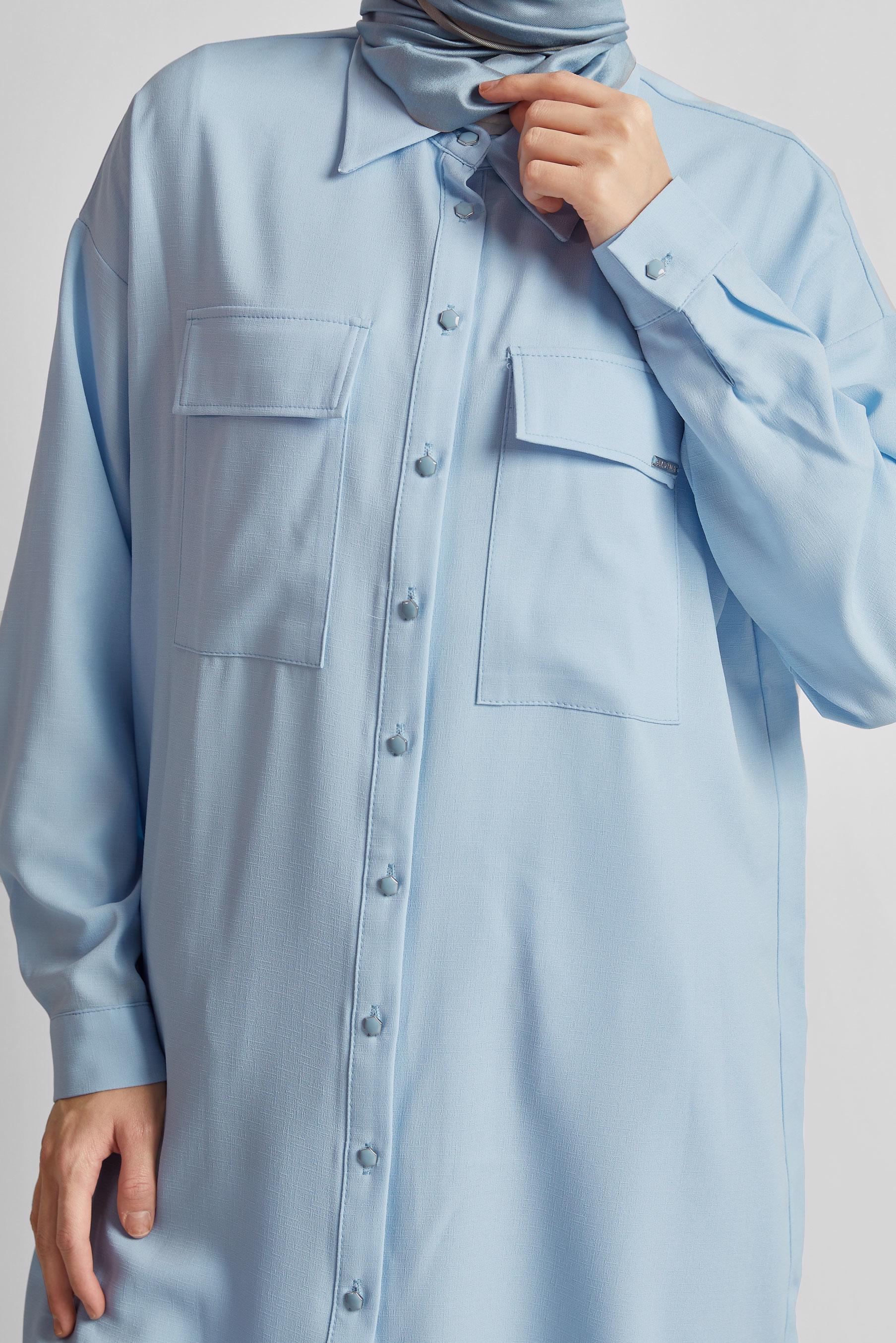 Tesettür giyim MAVİ GÖMLEK YAKA PANTOLONLU TAKIM 44473