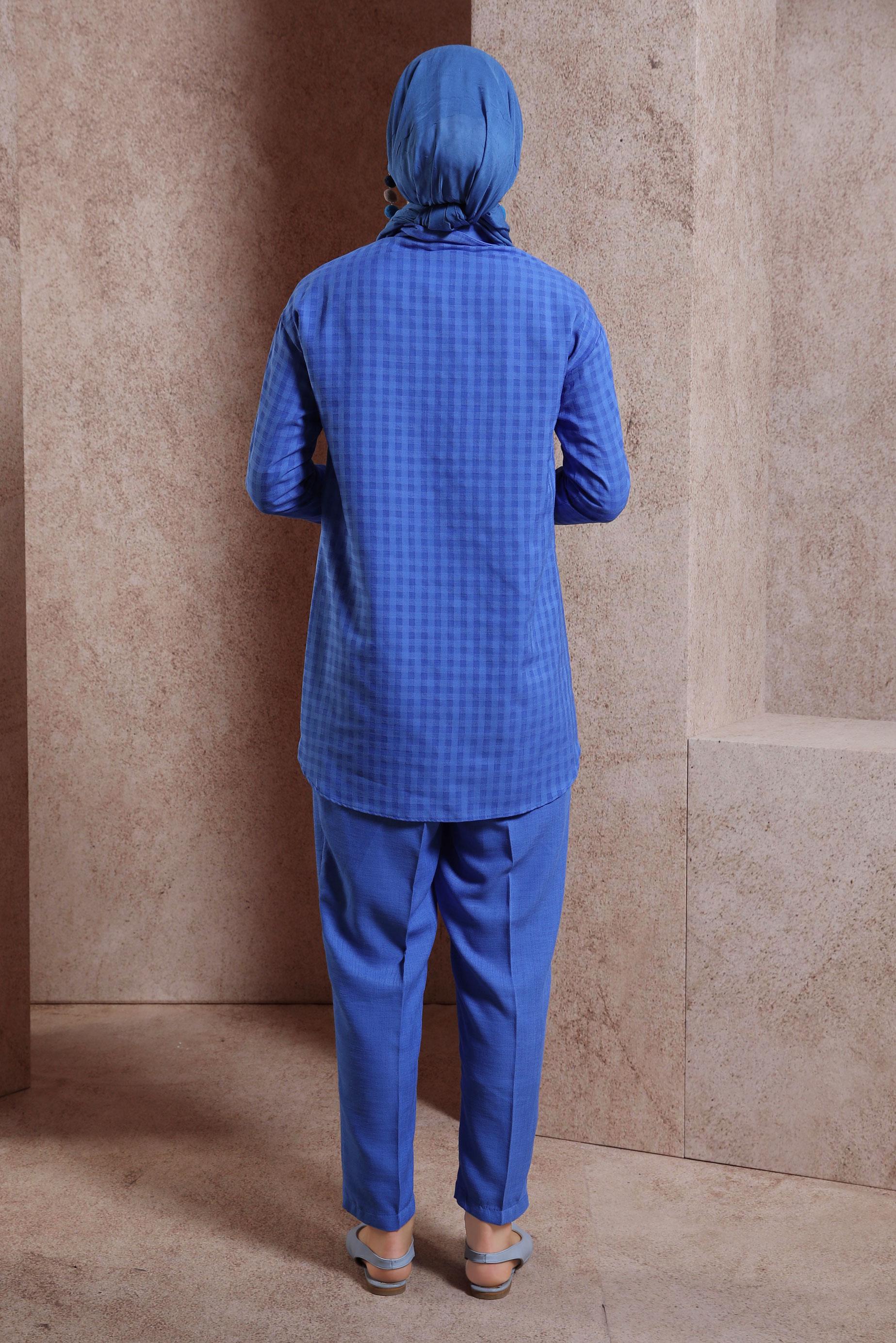 Tesettür giyim LACİVERT EKOSE DESENLİ PANTOLONLU TAKIM 44477