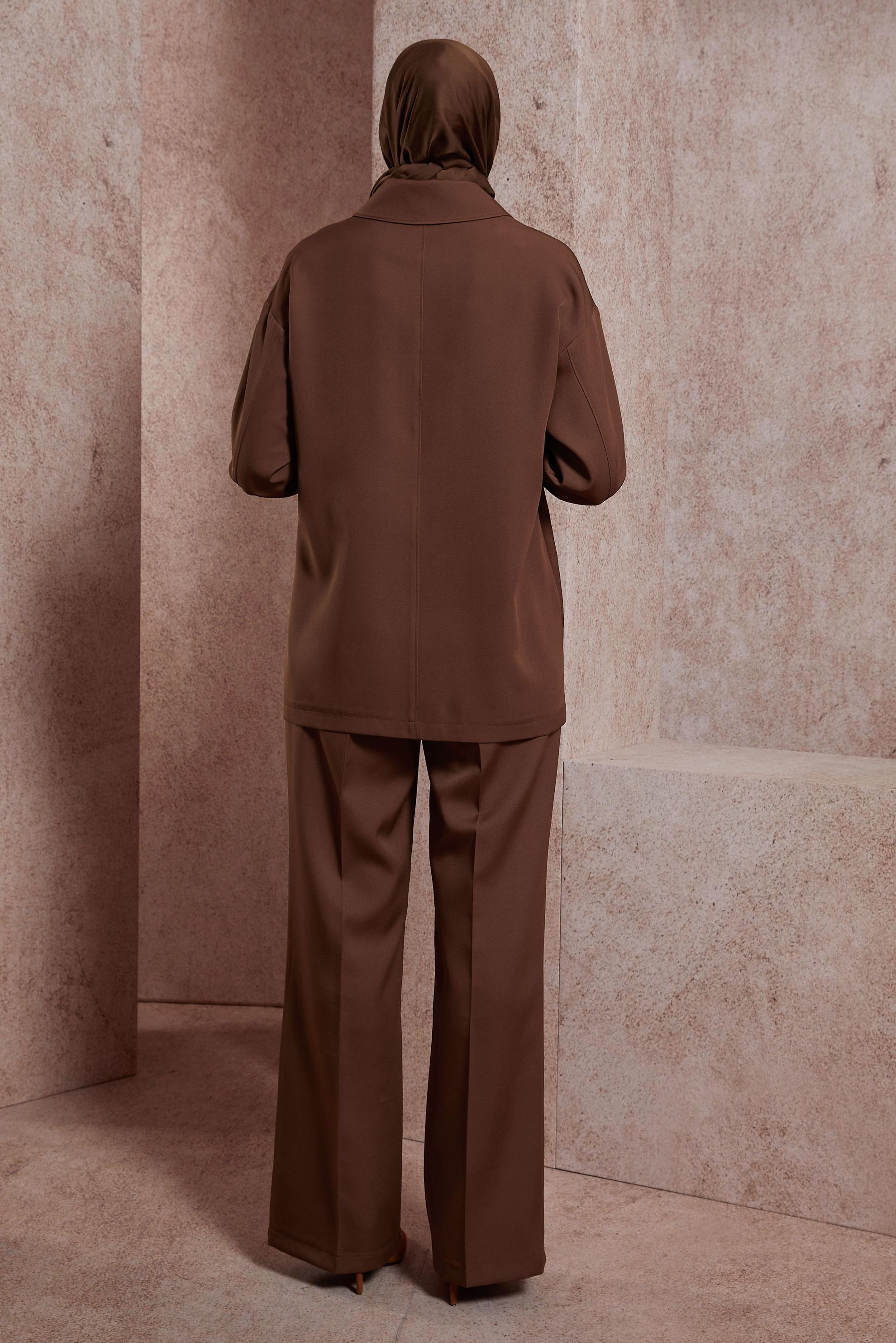Tesettür giyim KAHVE DÜĞMELİ PANTOLONLU TAKIM 44500